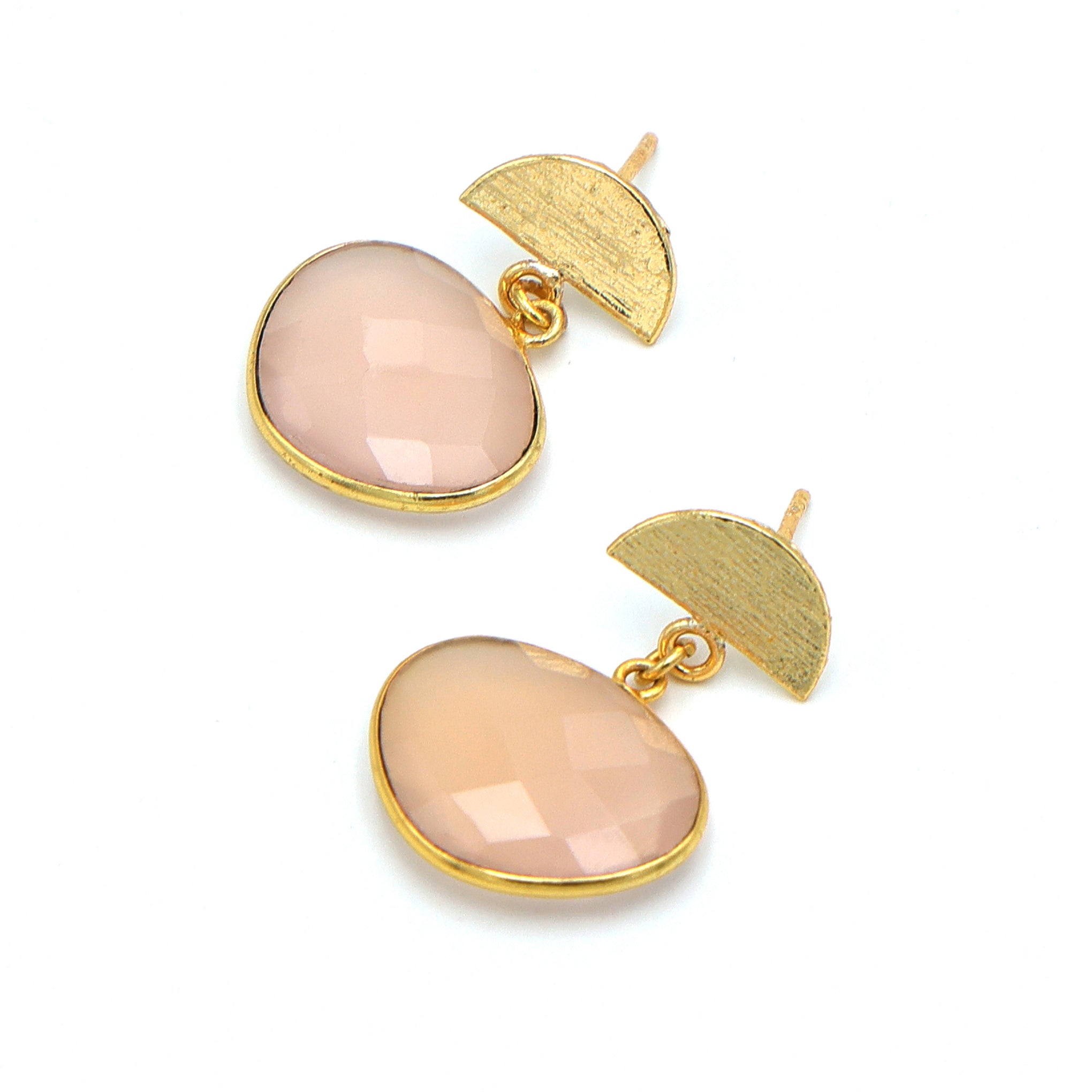 DuaPinkChalcedonyHorizontalOvalEarrings_HandmadeGold-PlatedElegantJewelry