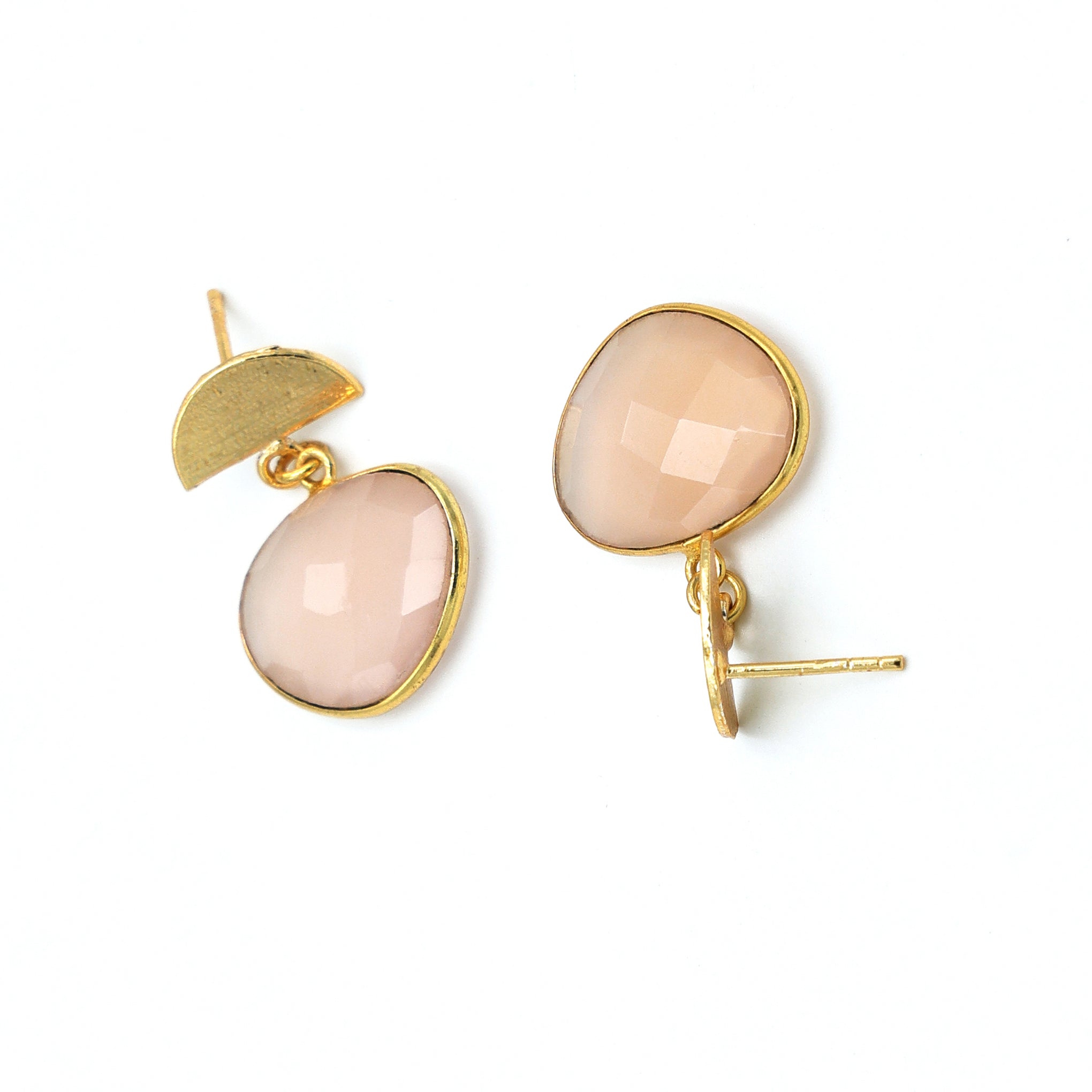 DuaPinkChalcedonyHorizontalOvalEarrings_HandmadeGold-PlatedElegantJewelry