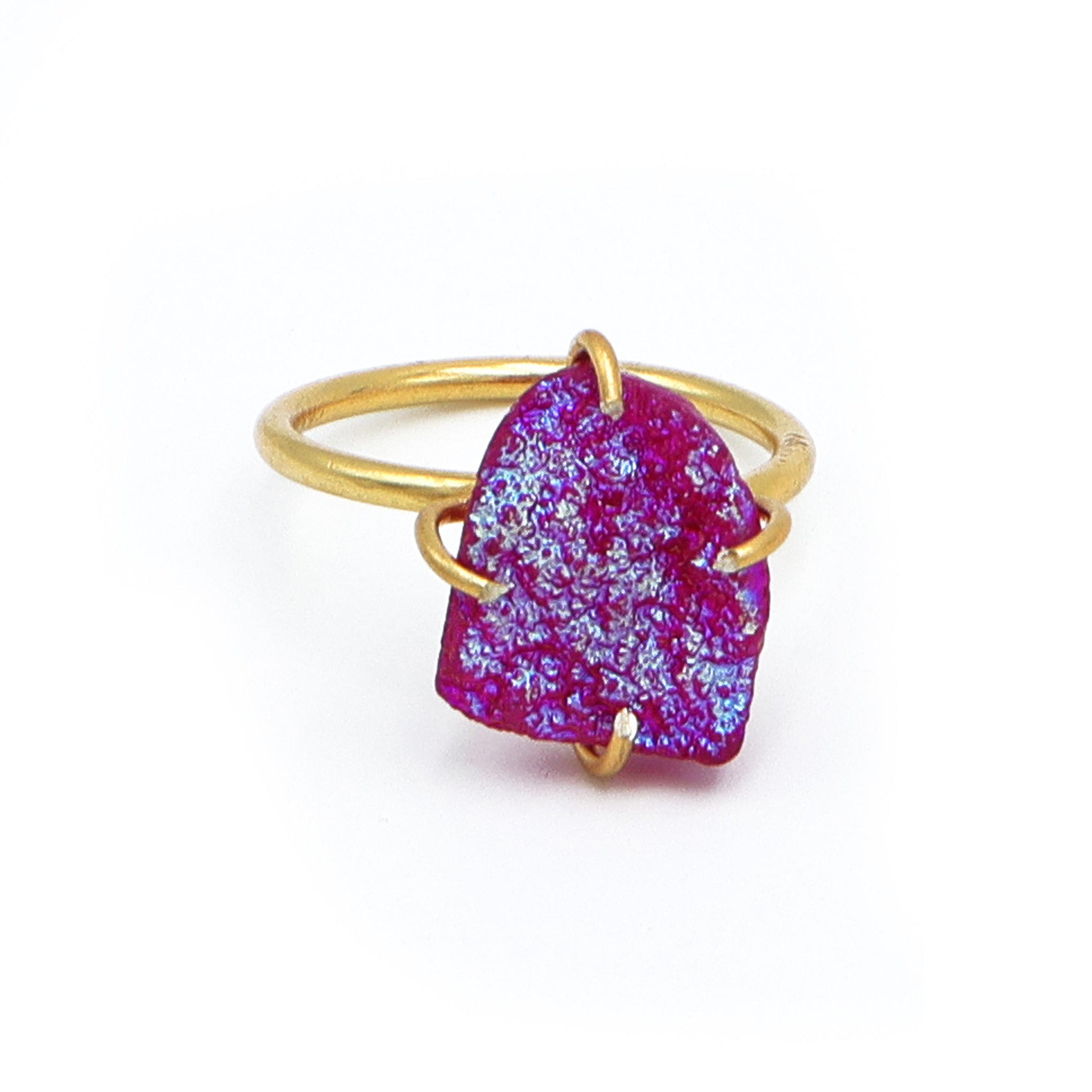 Dua Pink Druzy Gold-Plated Adjustable Ring – Minimalist Handcrafted Jewelry for Women