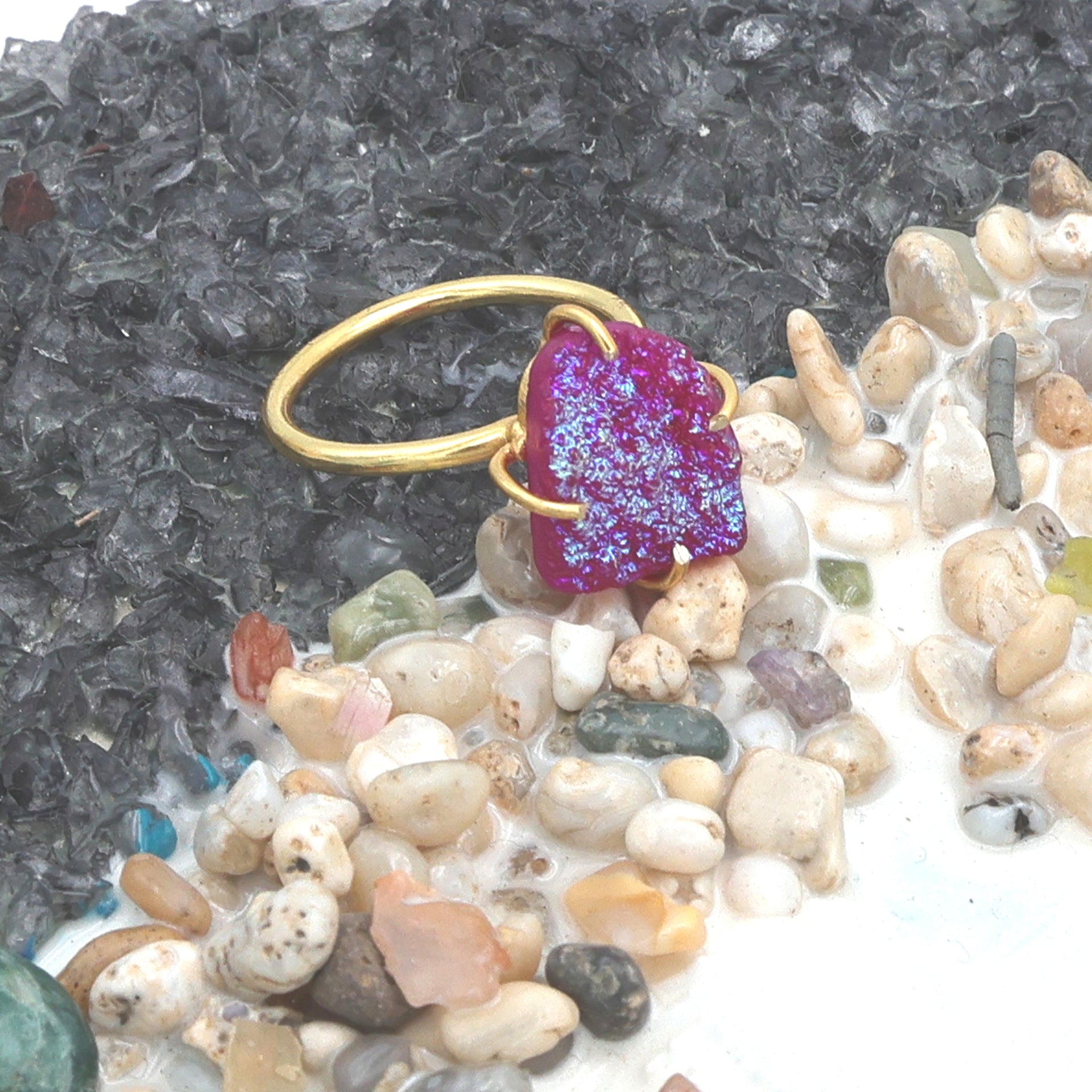 Dua Pink Druzy Gold-Plated Adjustable Ring – Minimalist Handcrafted Jewelry for Women
