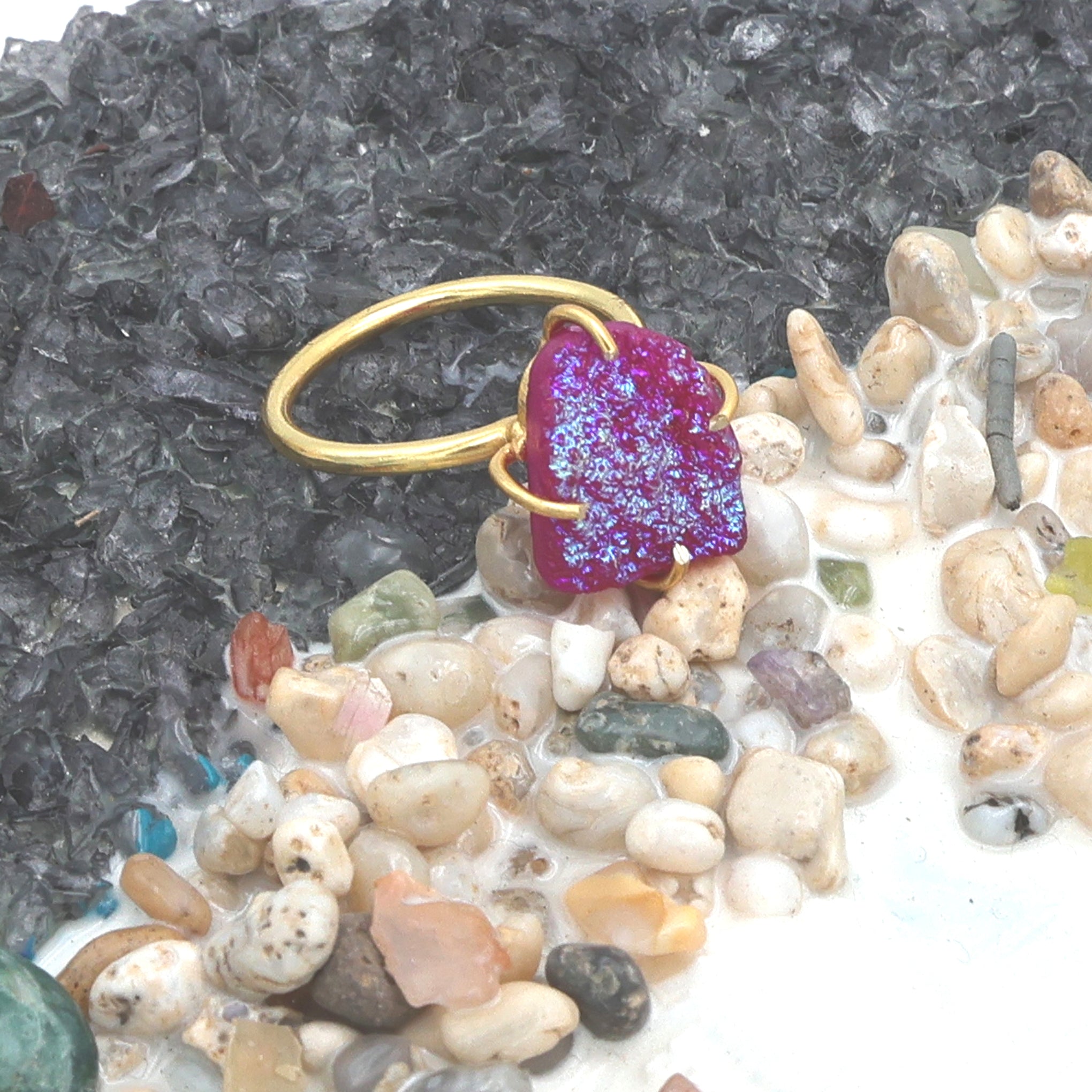Dua Pink Druzy Gold-Plated Adjustable Ring – Minimalist Handcrafted Jewelry for Women