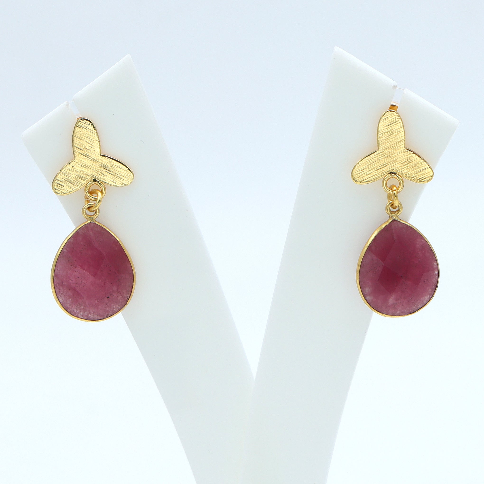 Dua Pink Jade Flower Earrings – Handmade Gold-Plated Elegant Jewelry - Dua Online