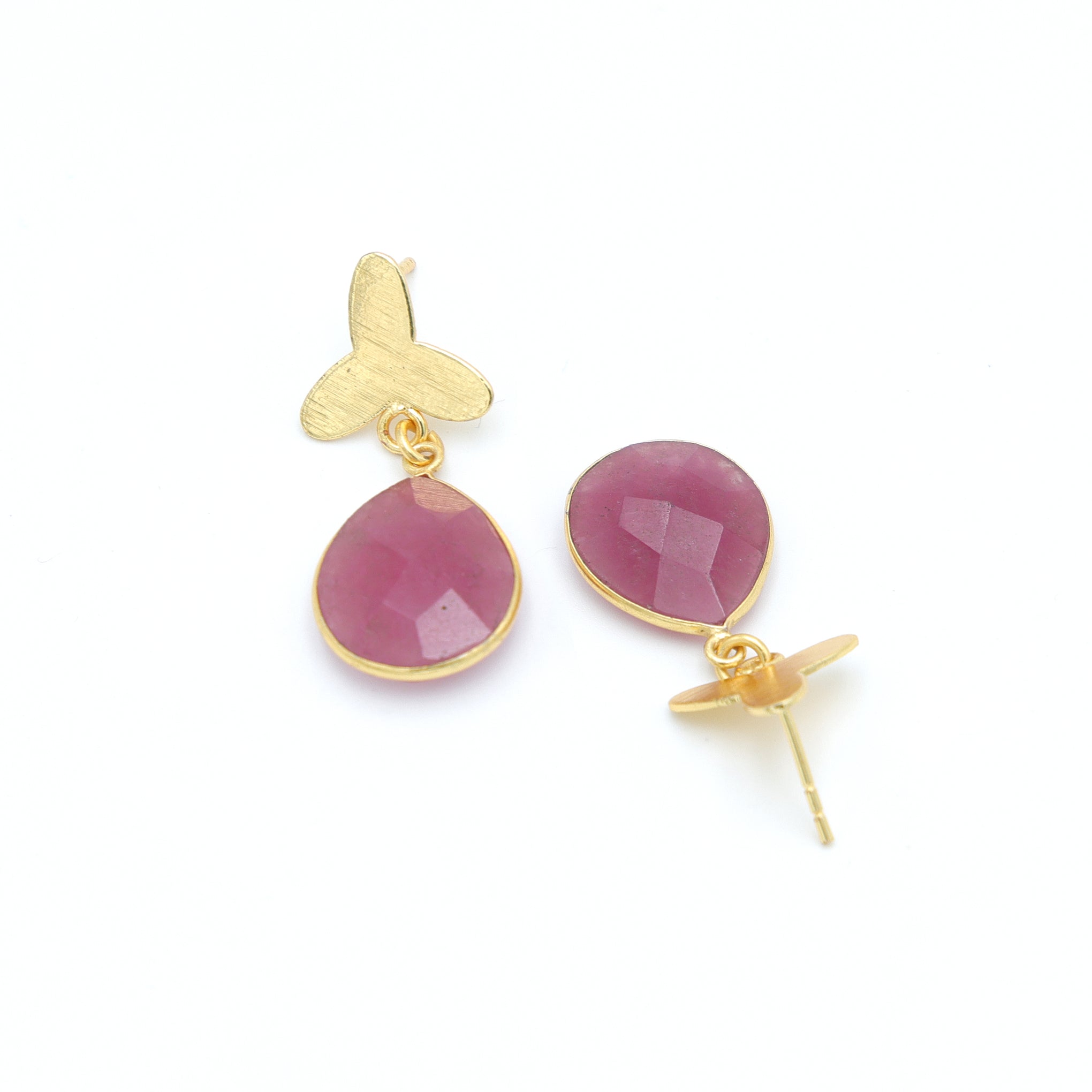 Dua Pink Jade Flower Earrings – Handmade Gold-Plated Elegant Jewelry - Dua Online