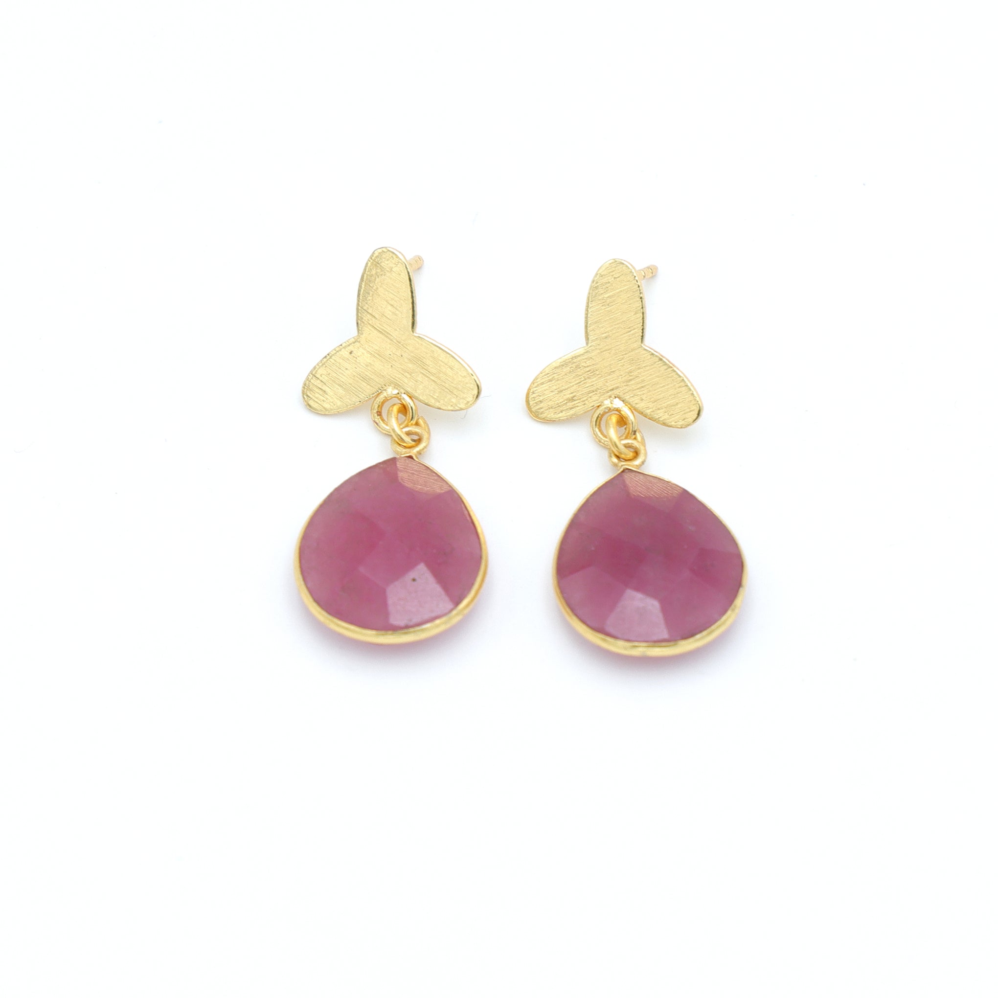 Dua Pink Jade Flower Earrings – Handmade Gold-Plated Elegant Jewelry - Dua Online