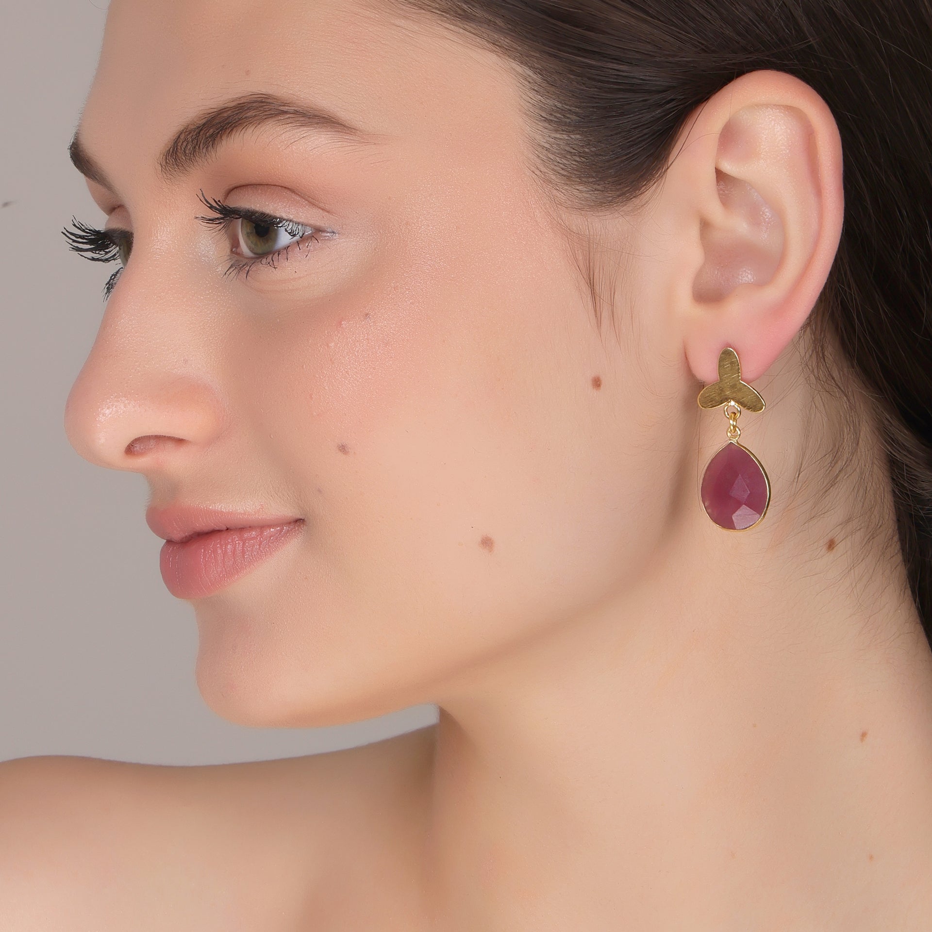 Dua Pink Jade Flower Earrings – Handmade Gold-Plated Elegant Jewelry - Dua Online