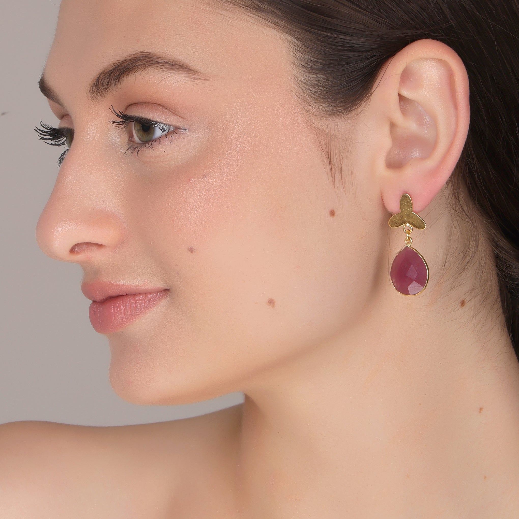Dua Pink Jade Flower Earrings – Handmade Gold-Plated Elegant Jewelry - Dua Online
