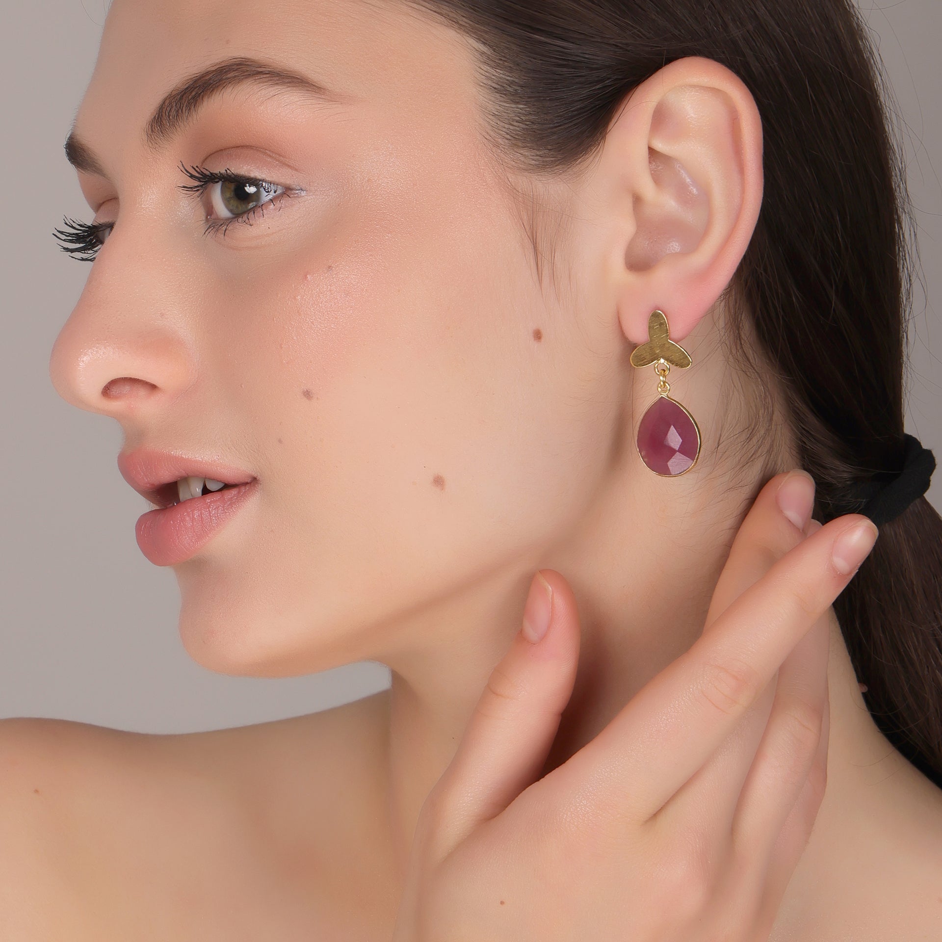 Dua Pink Jade Flower Earrings – Handmade Gold-Plated Elegant Jewelry - Dua Online