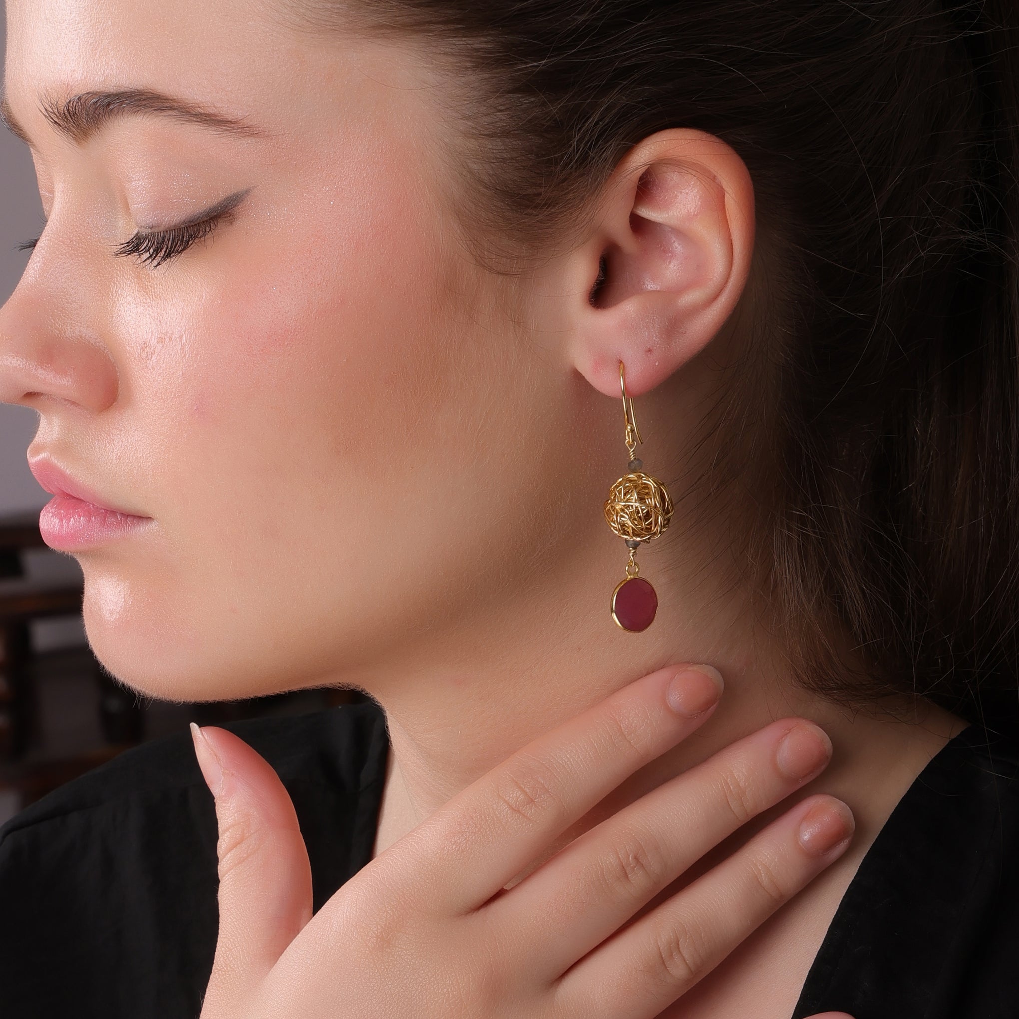 DuaPinkJadeNestEarrings_HandmadeGold-PlatedStatementJewelry