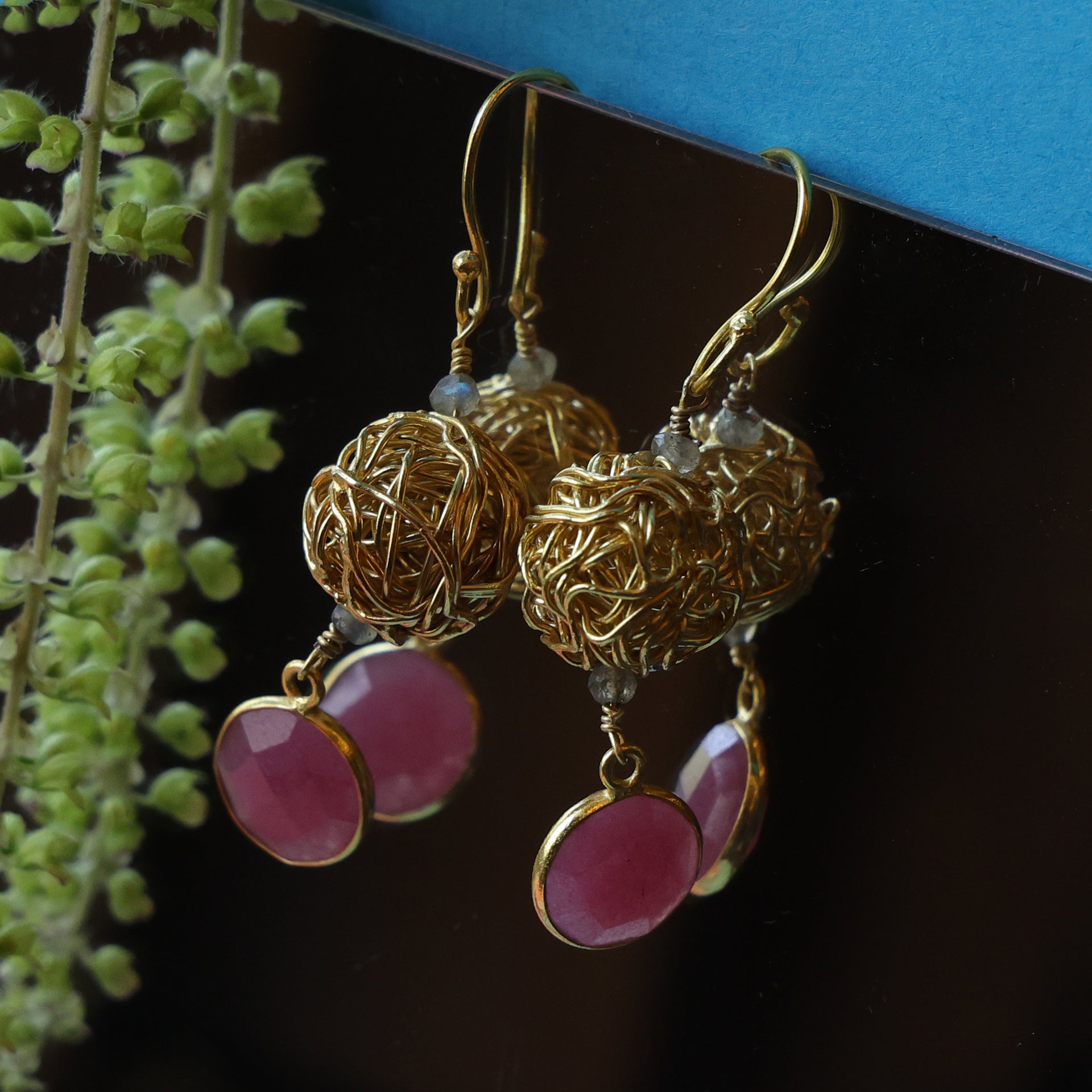DuaPinkJadeNestEarrings_HandmadeGold-PlatedStatementJewelry_5