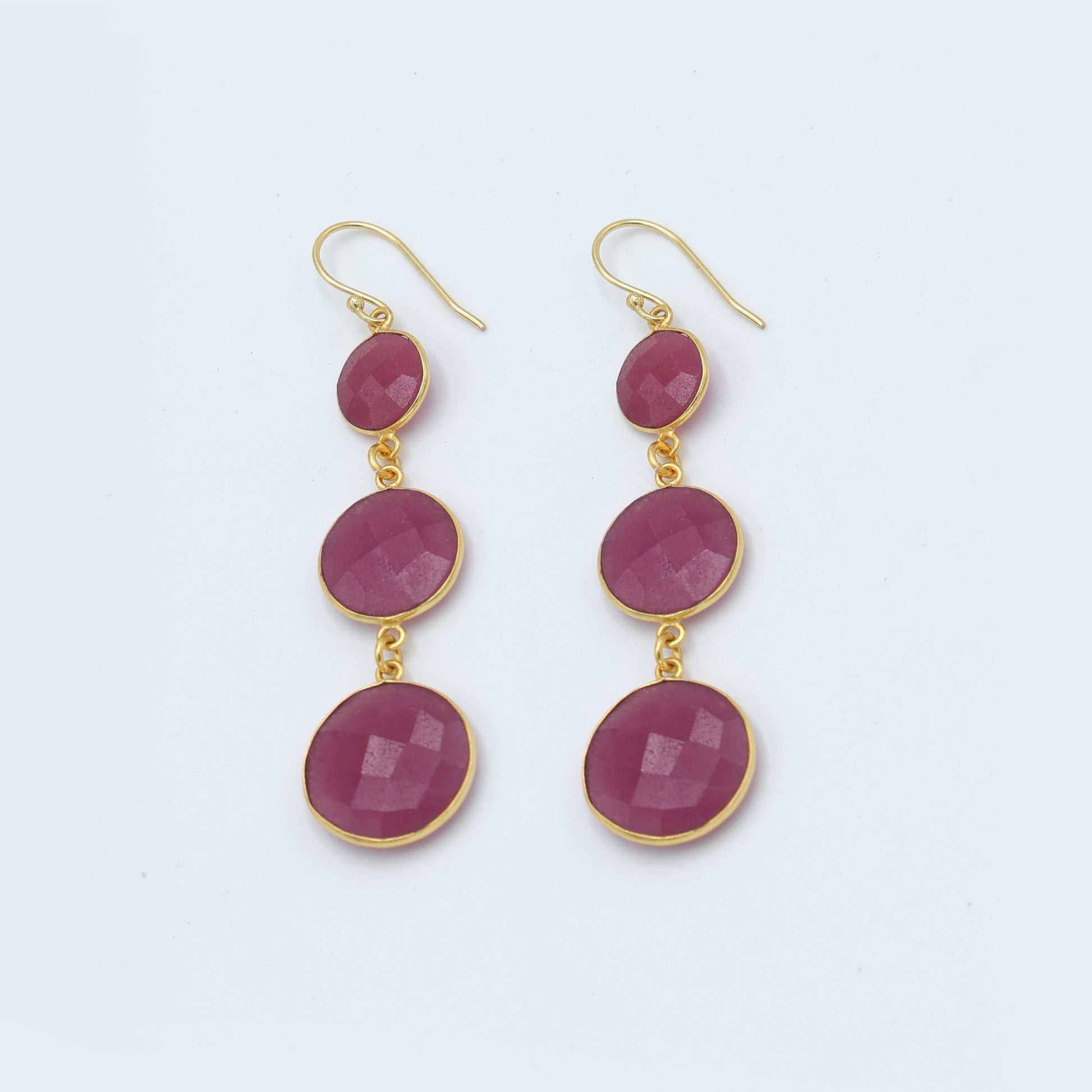 Dua Pink Jade Triple Earrings – Gold-Plated Handcrafted Jewelry - Dua Online