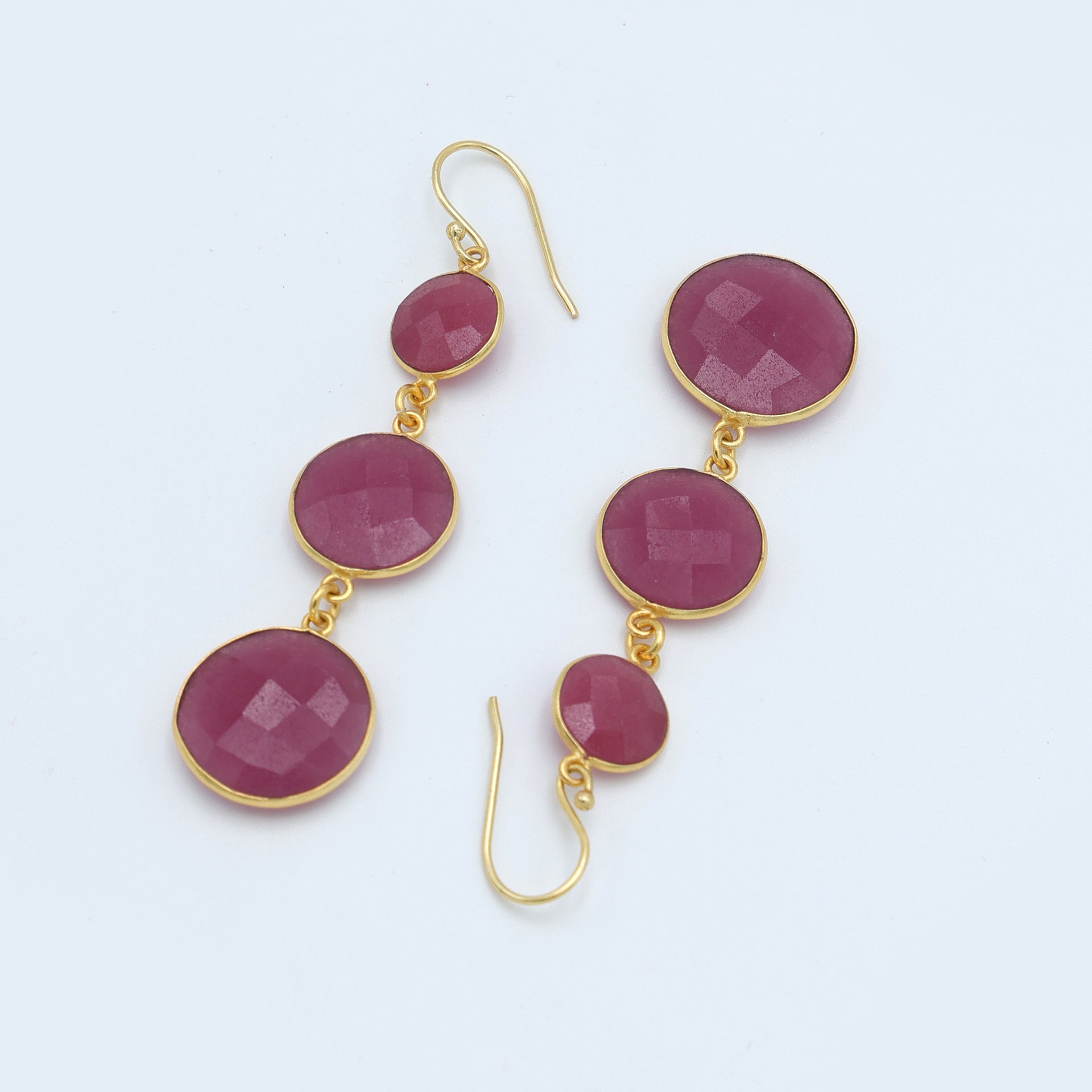 Dua Pink Jade Triple Earrings – Gold-Plated Handcrafted Jewelry - Dua Online