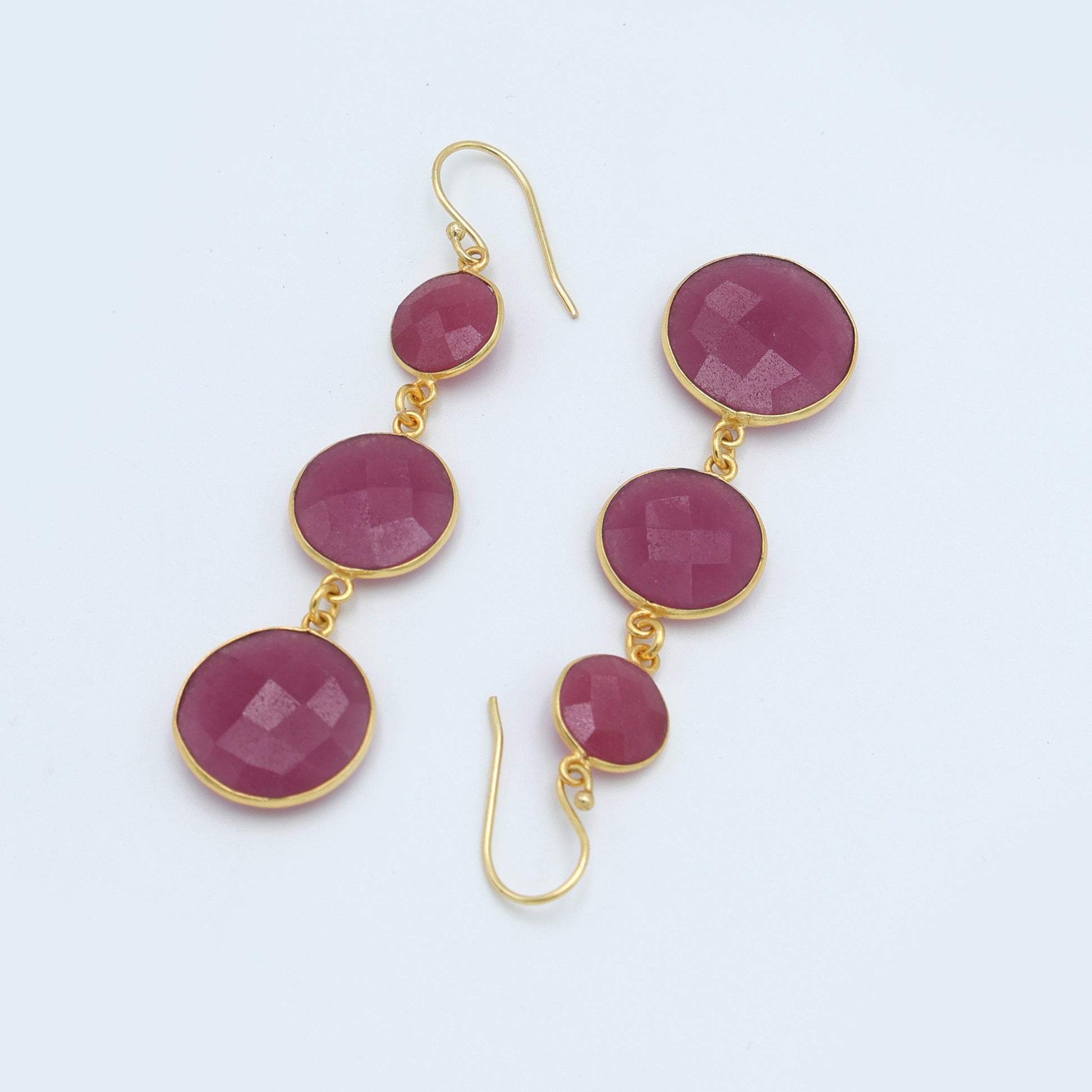 Dua Pink Jade Triple Earrings – Gold-Plated Handcrafted Jewelry - Dua Online