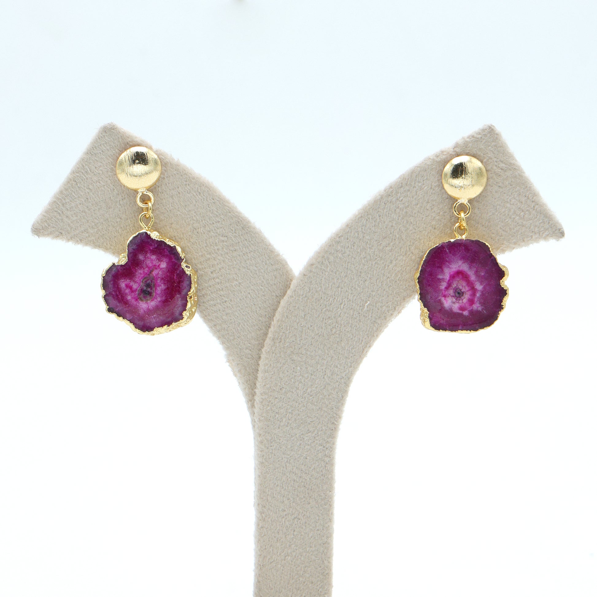 DuaPinkSolarQuartzEarringsHandmadeGoldPlatedElegantJewelryforWomen