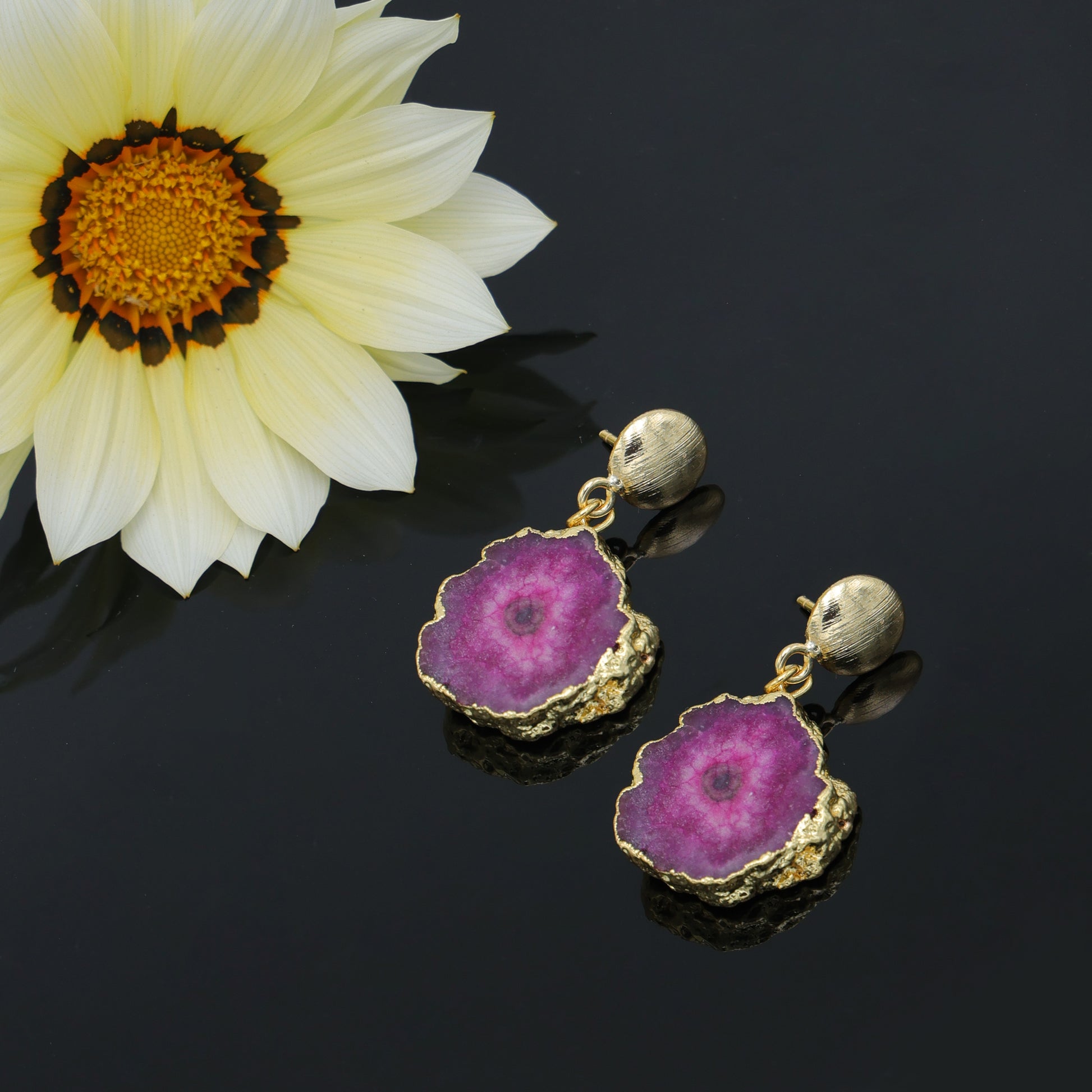 DuaPinkSolarQuartzEarringsHandmadeGoldPlatedElegantJewelryforWomen