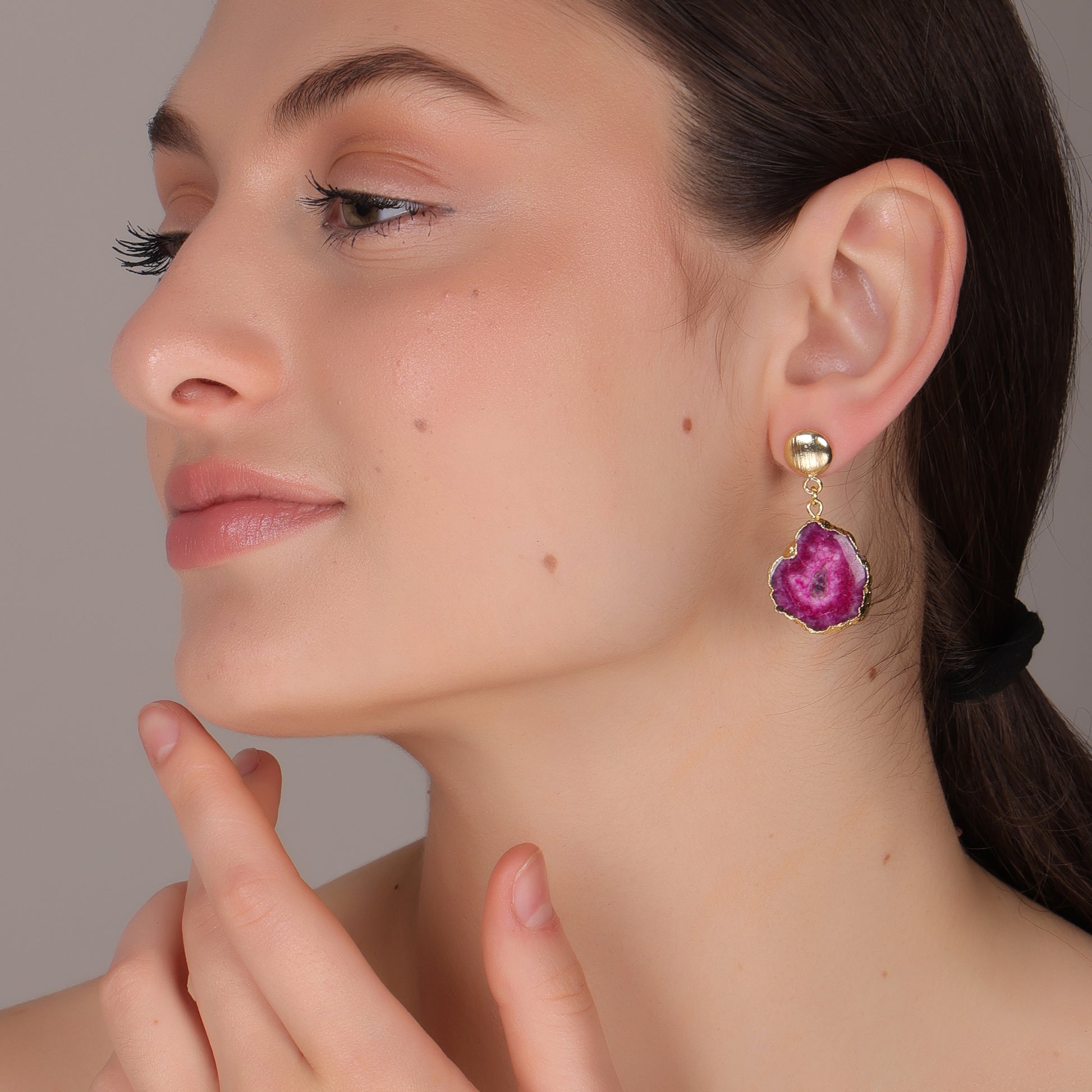 DuaPinkSolarQuartzEarringsHandmadeGoldPlatedElegantJewelryforWomen