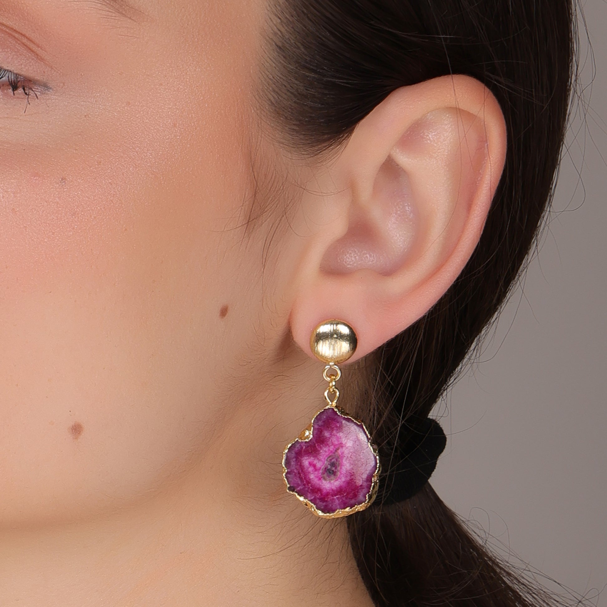 DuaPinkSolarQuartzEarringsHandmadeGoldPlatedElegantJewelryforWomen
