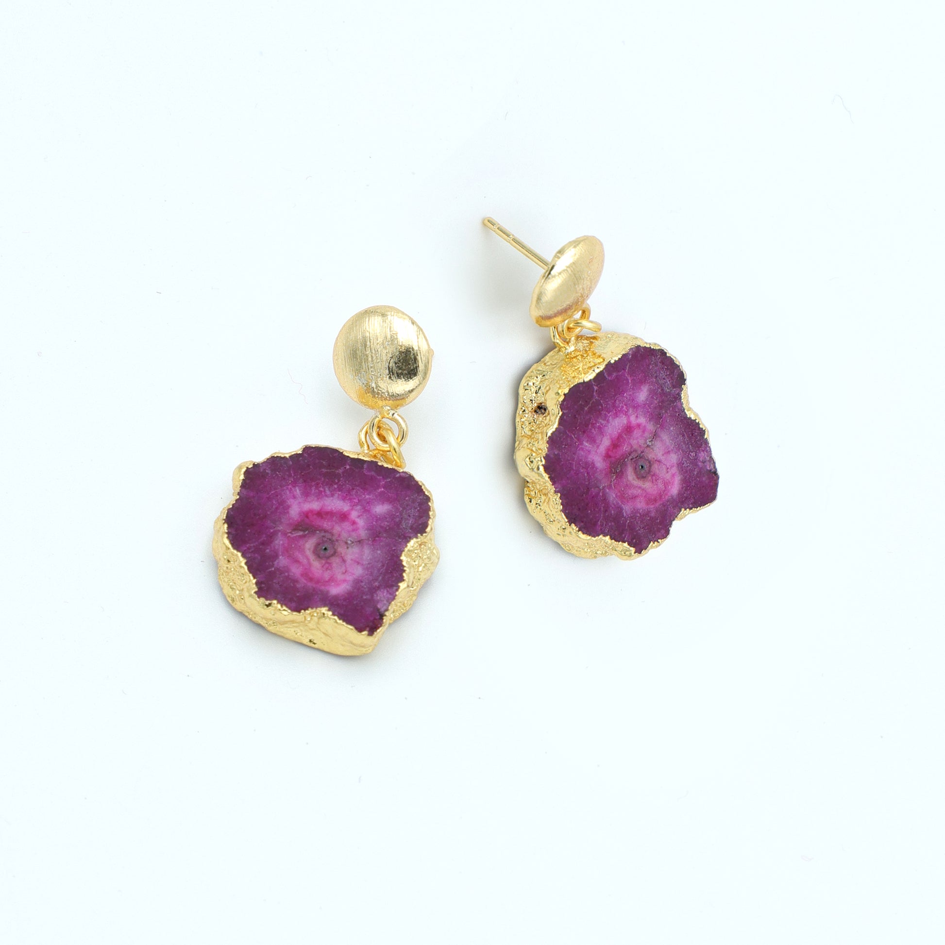 DuaPinkSolarQuartzEarringsHandmadeGoldPlatedElegantJewelryforWomen
