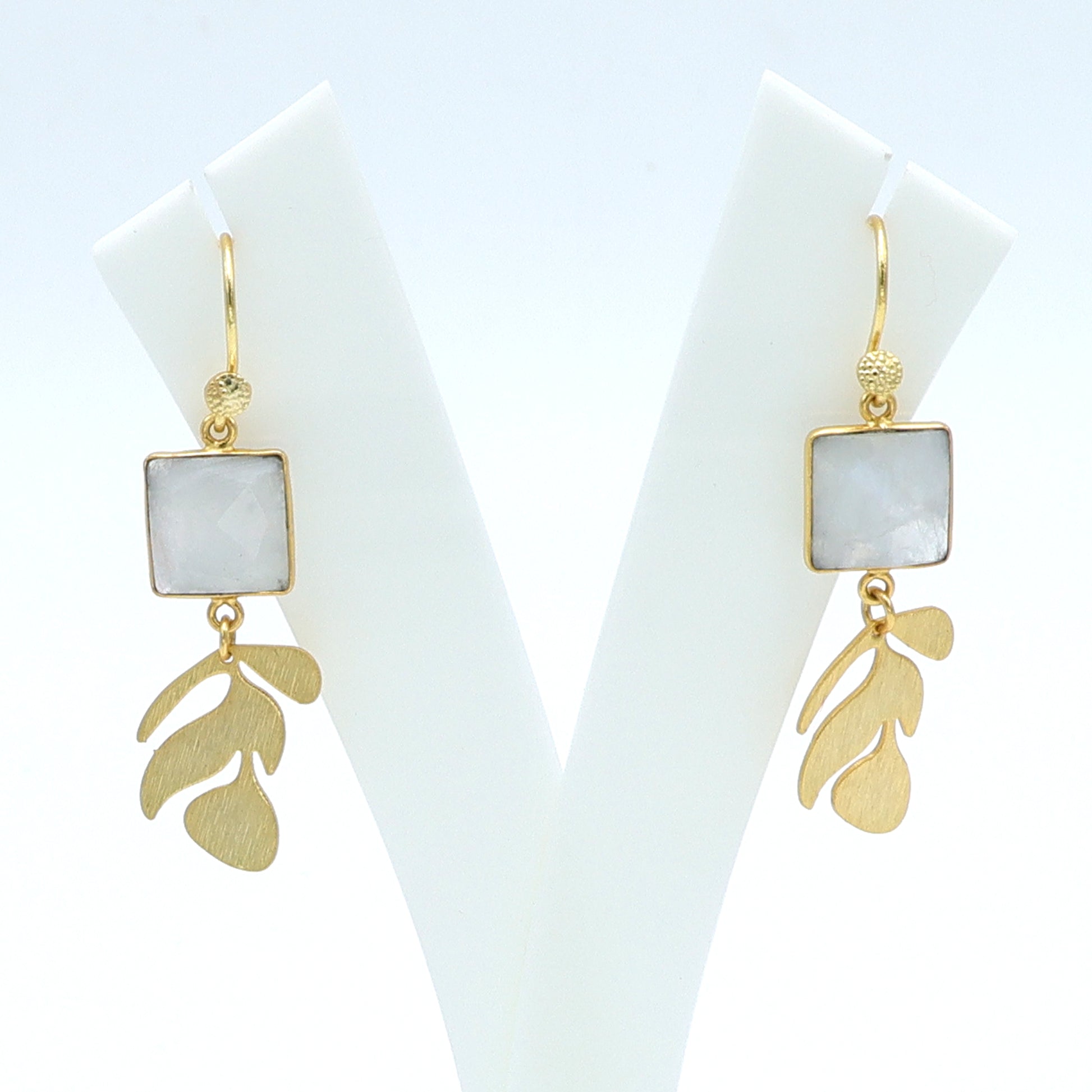 DuaRainbowMoonstoneEarringsHandmadeGoldPlatedElegantJewelry