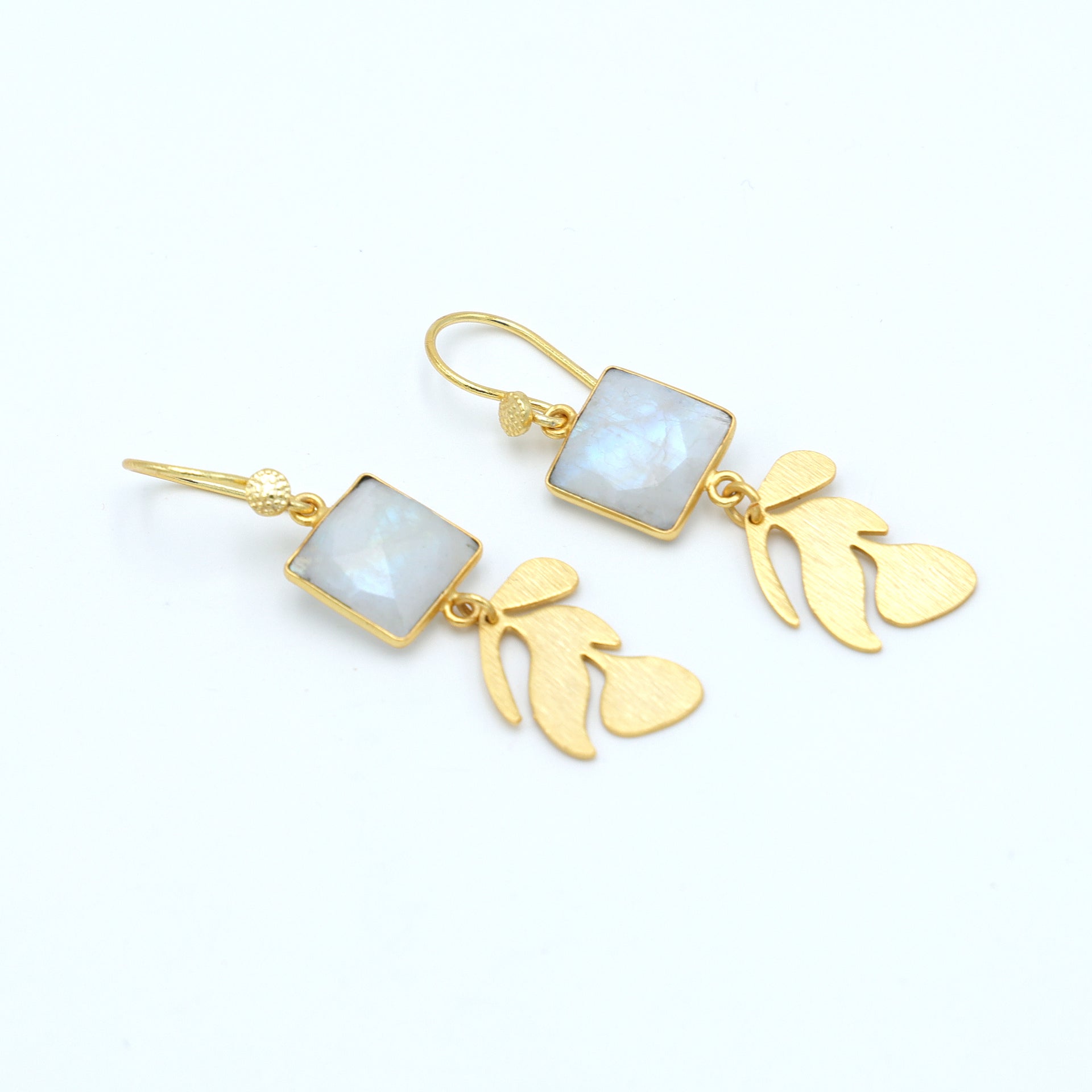 DuaRainbowMoonstoneEarringsHandmadeGoldPlatedElegantJewelry