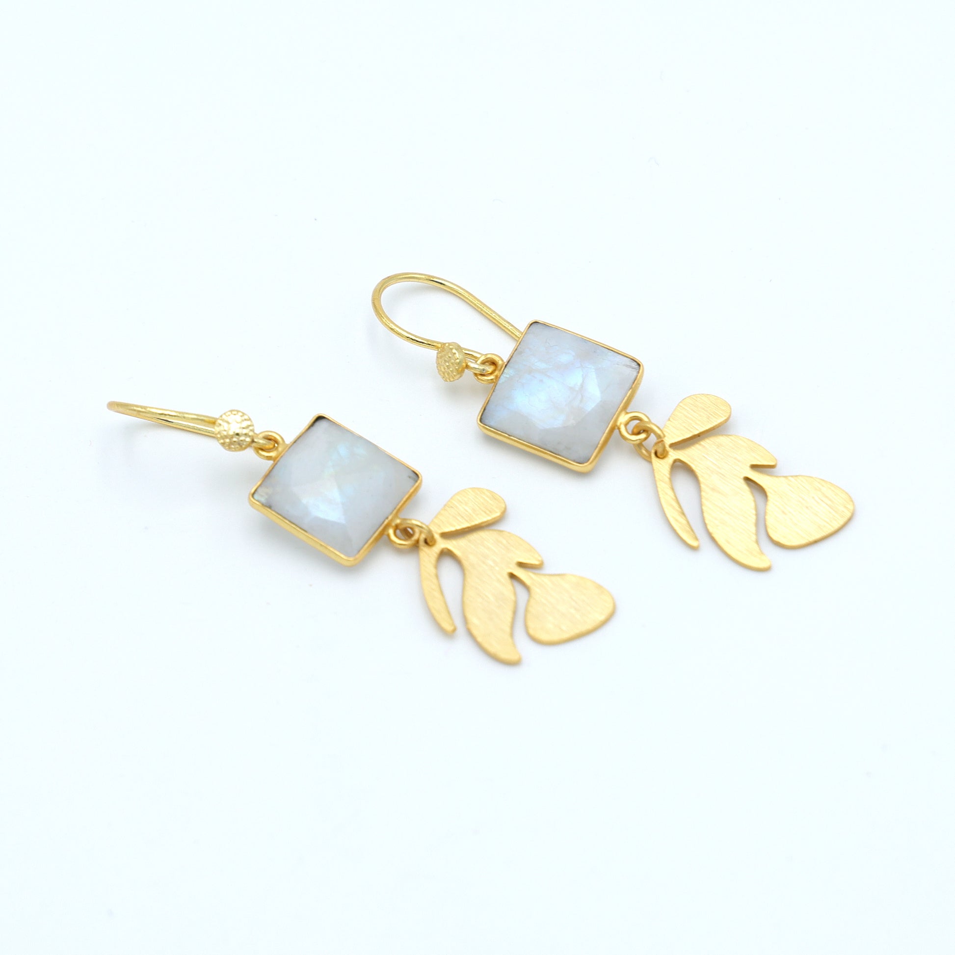 DuaRainbowMoonstoneEarringsHandmadeGoldPlatedElegantJewelry