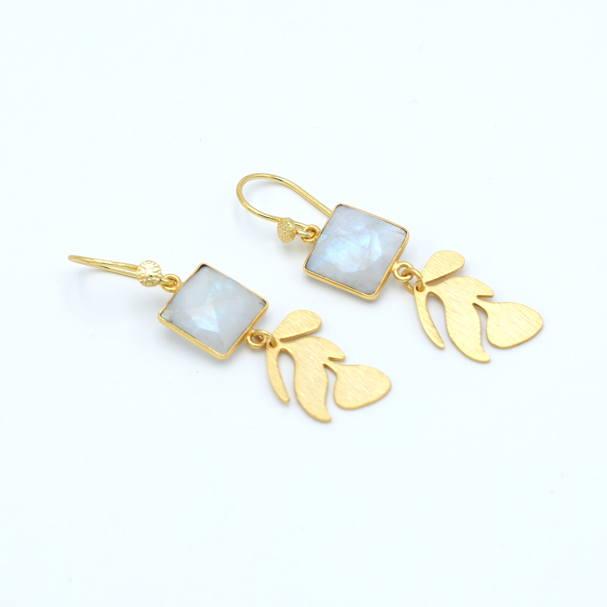 DuaRainbowMoonstoneEarringsHandmadeGoldPlatedElegantJewelry