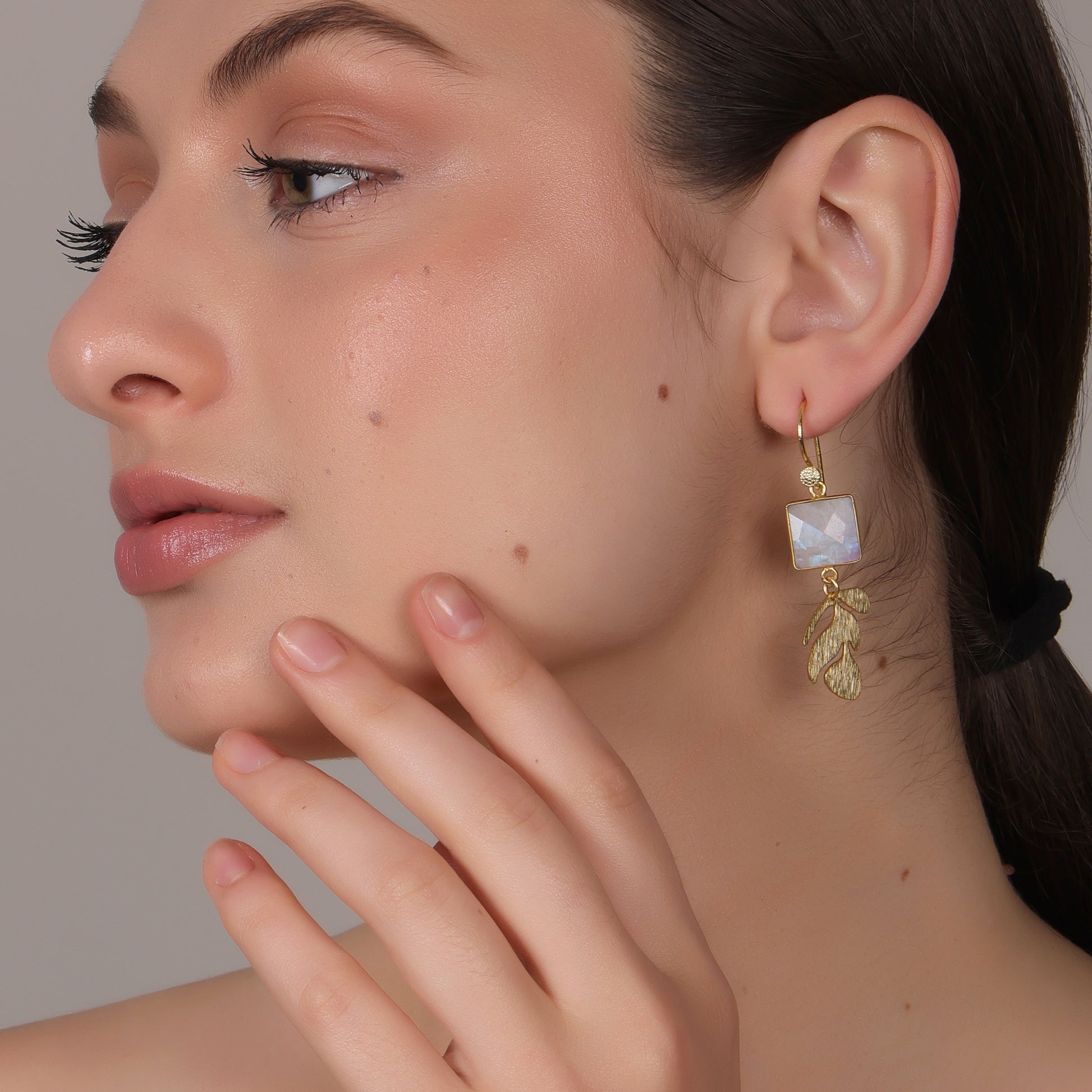 DuaRainbowMoonstoneEarringsHandmadeGoldPlatedElegantJewelry
