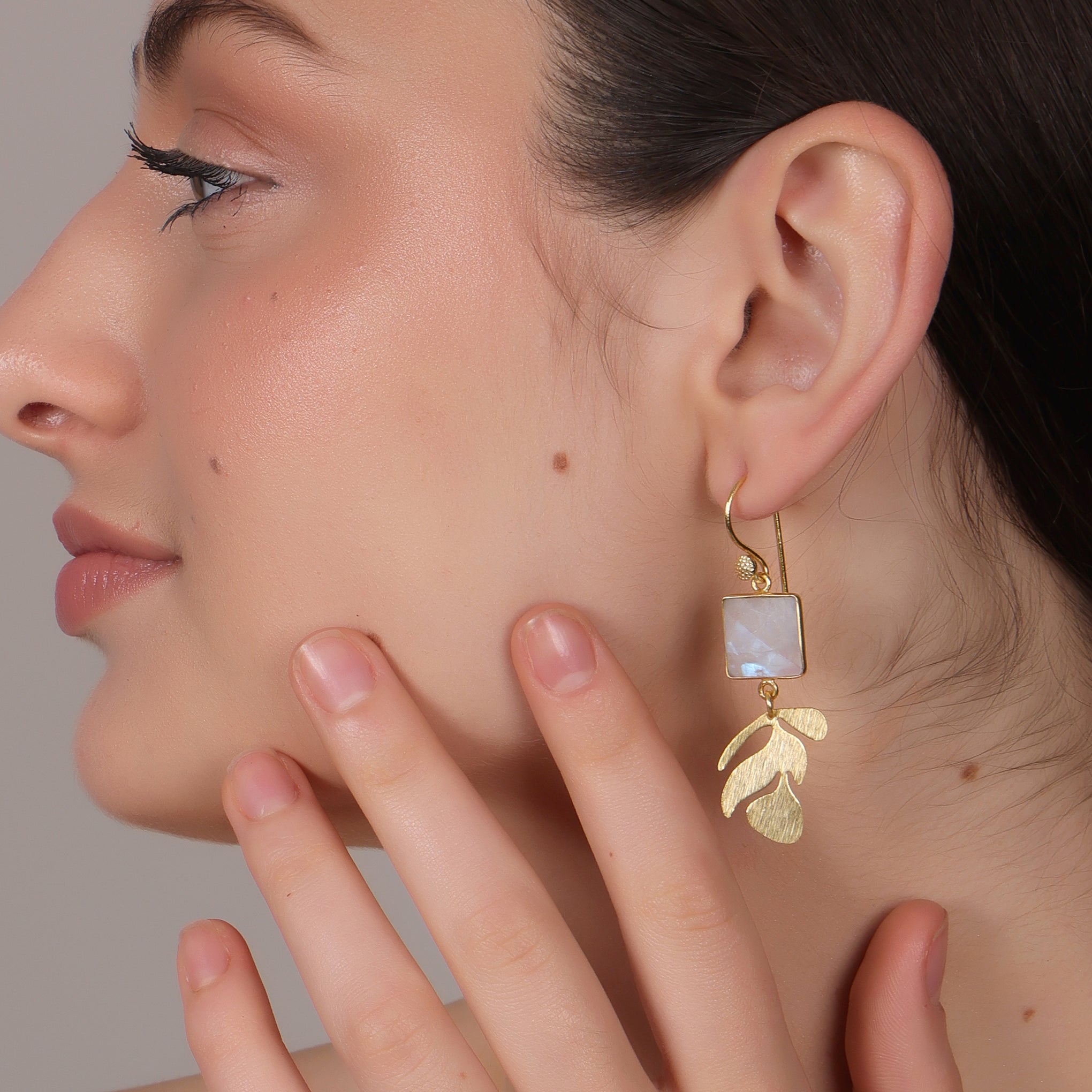 DuaRainbowMoonstoneEarringsHandmadeGoldPlatedElegantJewelry
