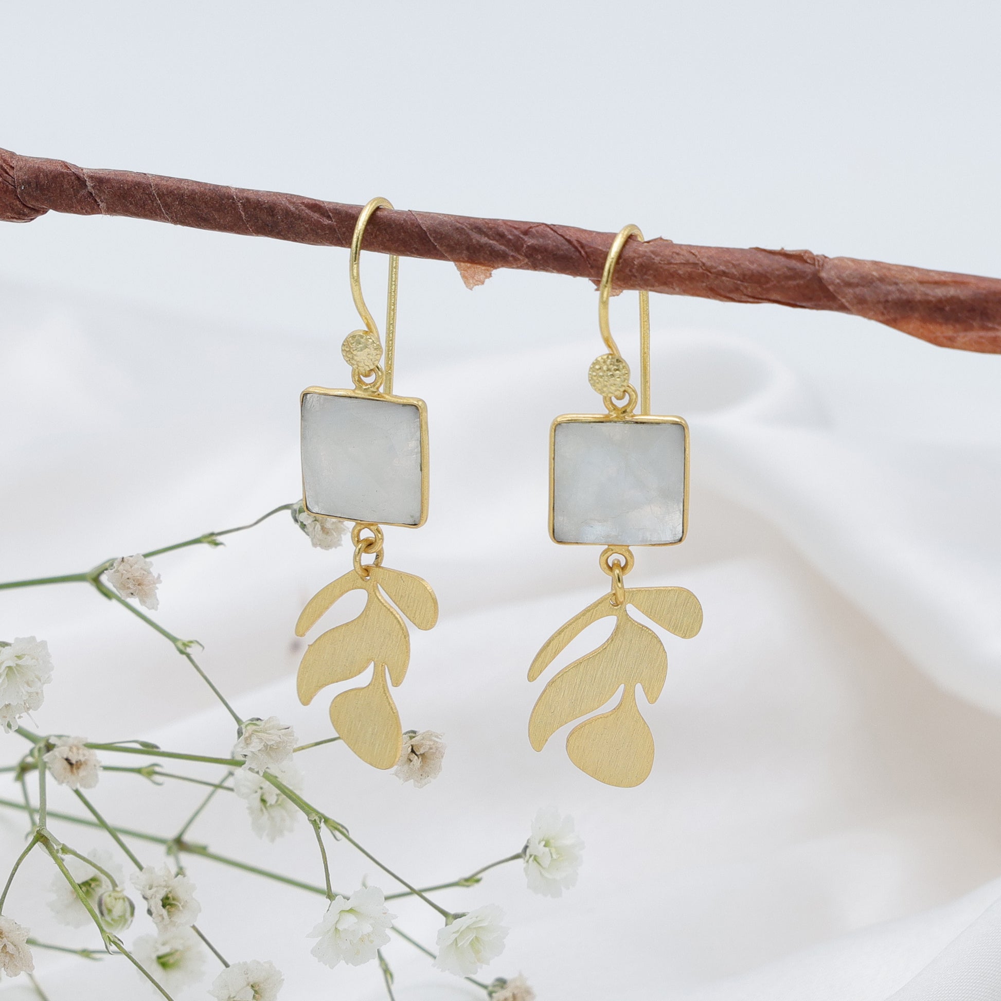 DuaRainbowMoonstoneEarringsHandmadeGoldPlatedElegantJewelry