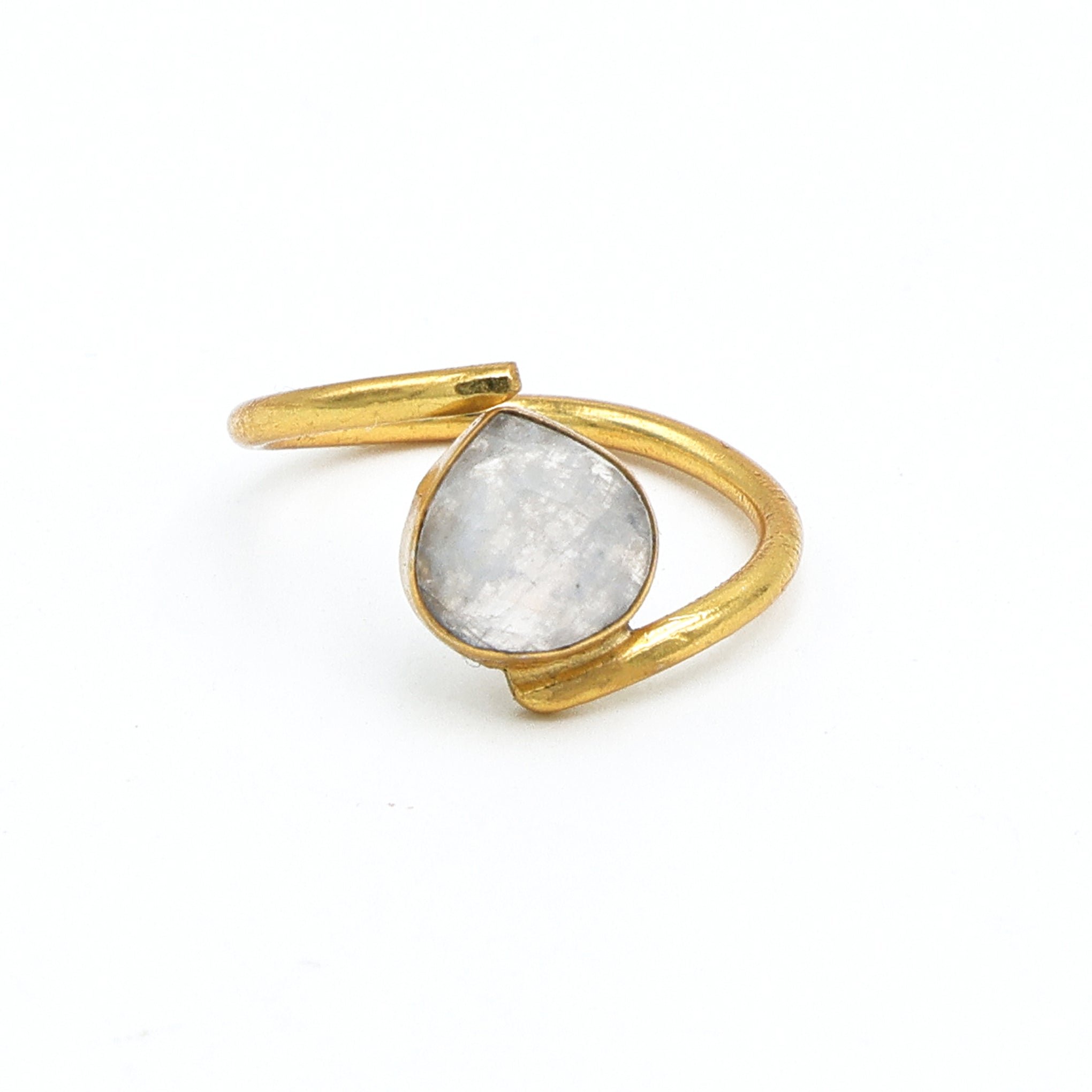Dua Rainbow Moonstone Gold-Plated Adjustable Heart Ring – White Gemstone Minimalist Jewelry