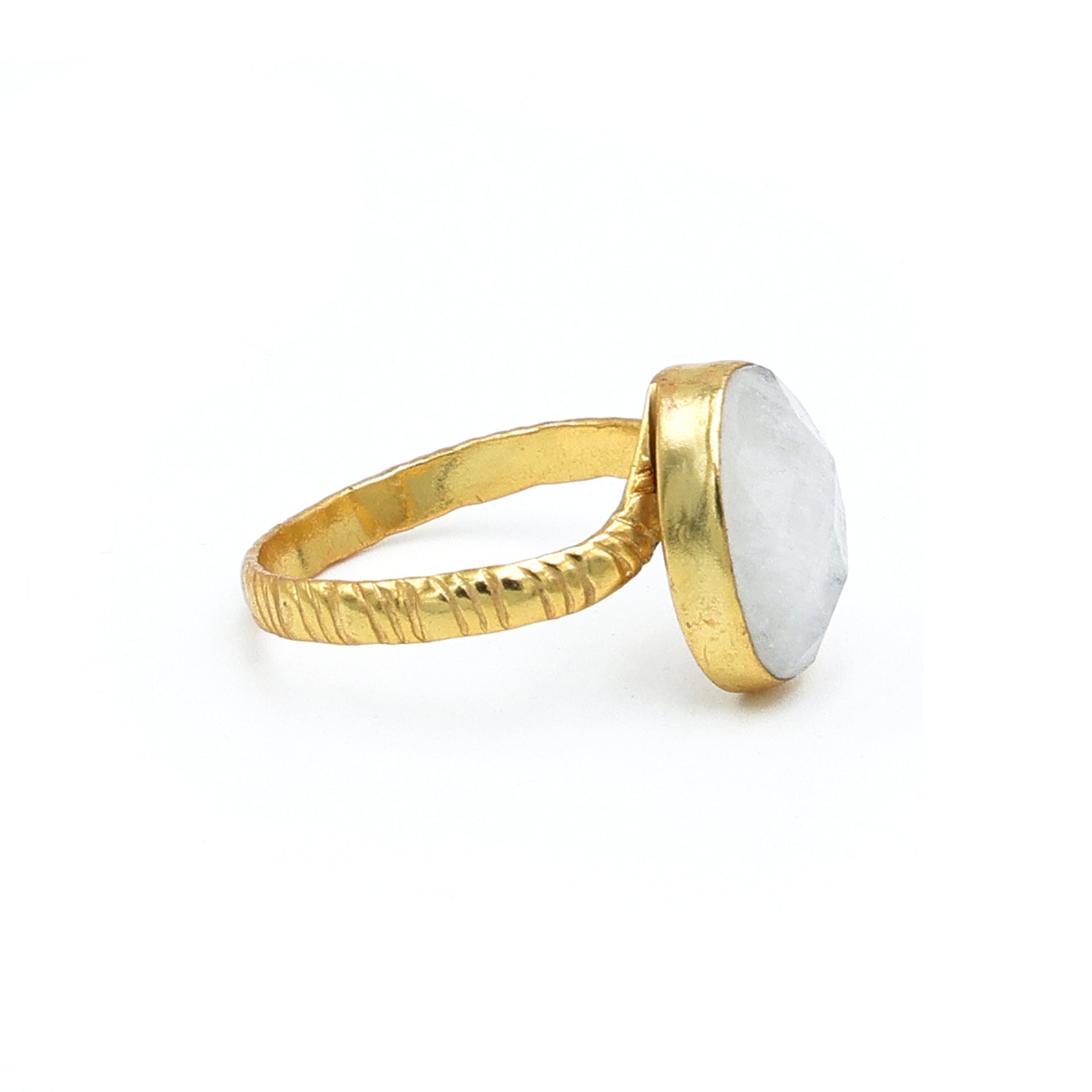 Dua Rainbow Moonstone Gold-Plated Adjustable Oval Ring – White Gemstone Jewelry for Women & Girls