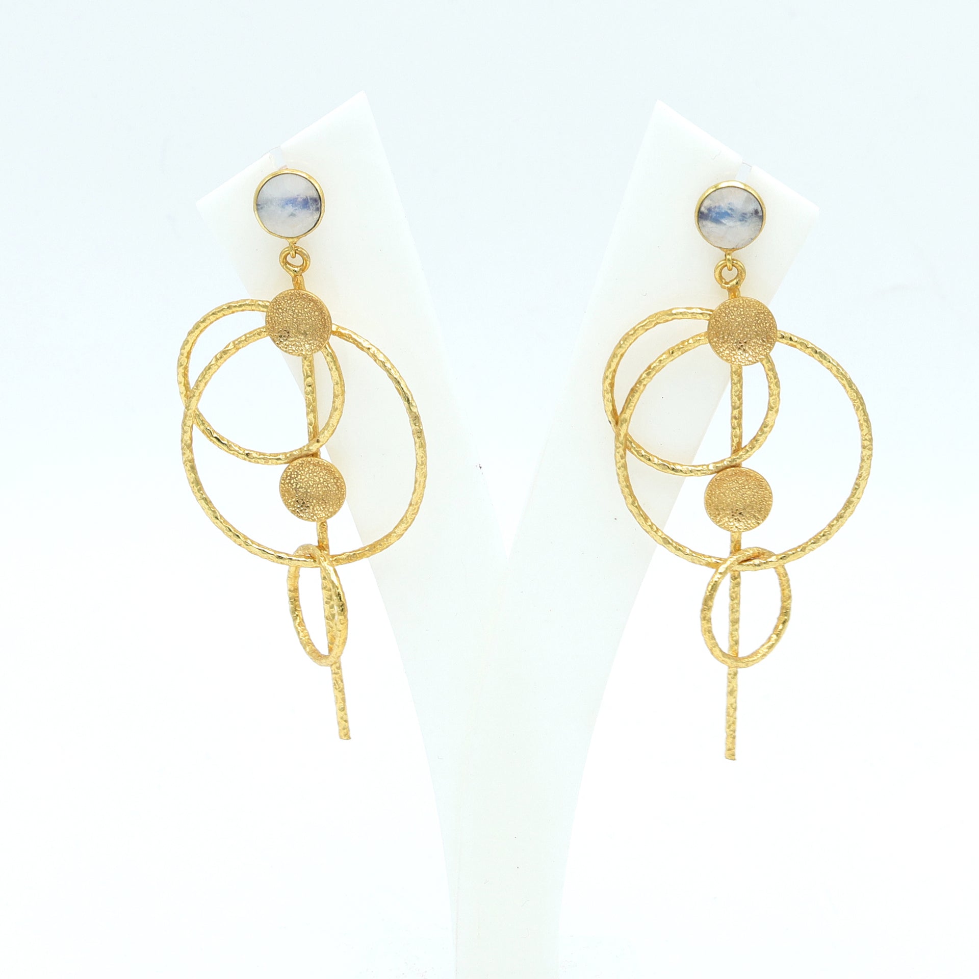 Dua Rainbow Moonstone Gold-Plated Drop Earrings – Ethereal Handcrafted Statement Jewelry