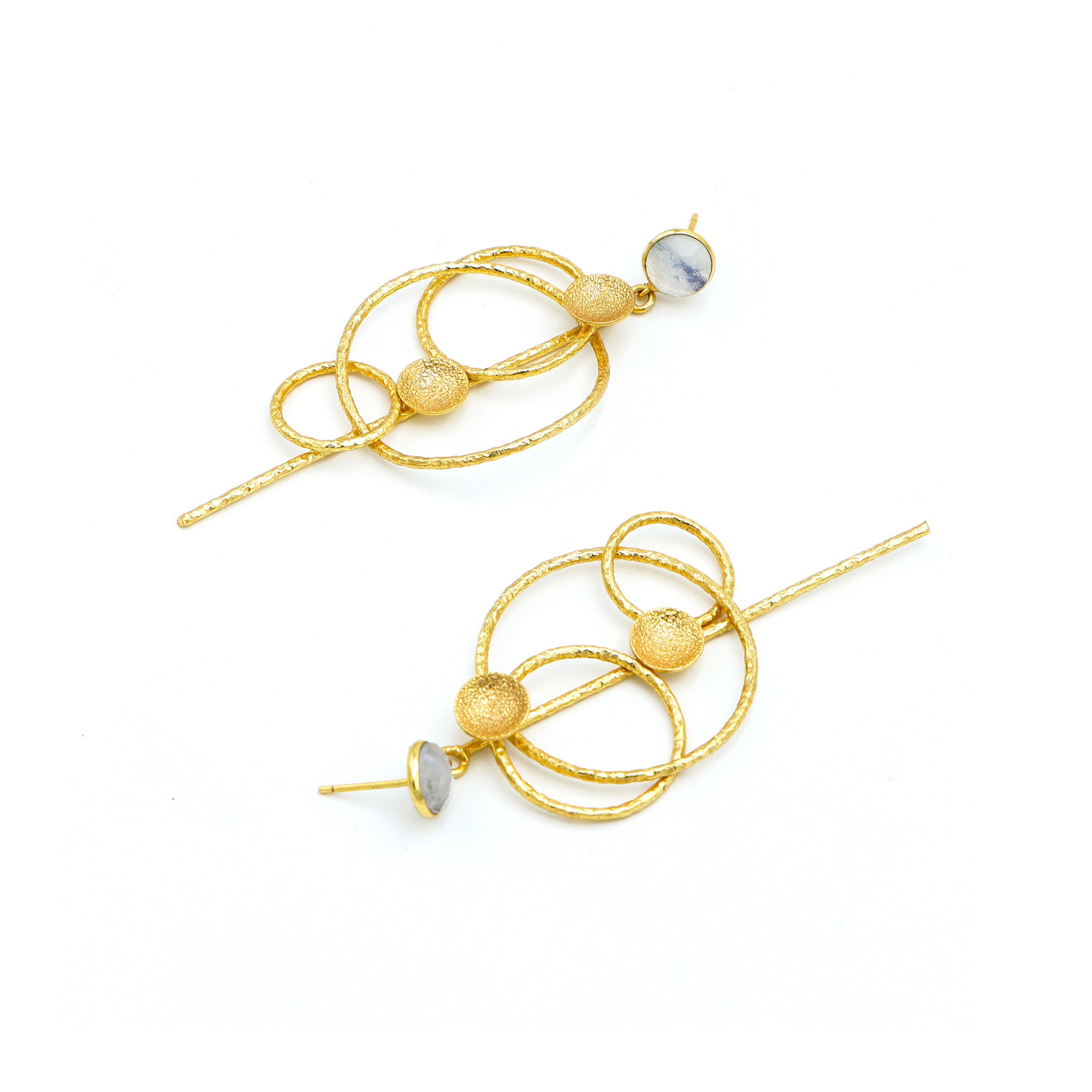 Dua Rainbow Moonstone Gold-Plated Drop Earrings – Ethereal Handcrafted Statement Jewelry