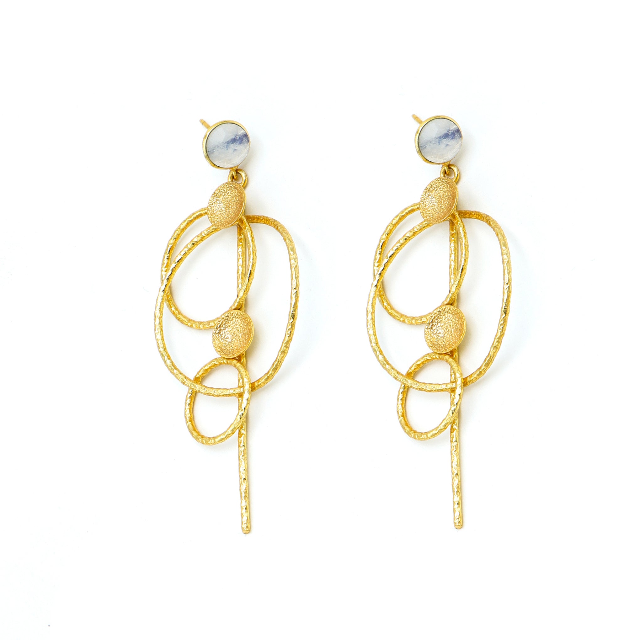 Dua Rainbow Moonstone Gold-Plated Drop Earrings – Ethereal Handcrafted Statement Jewelry