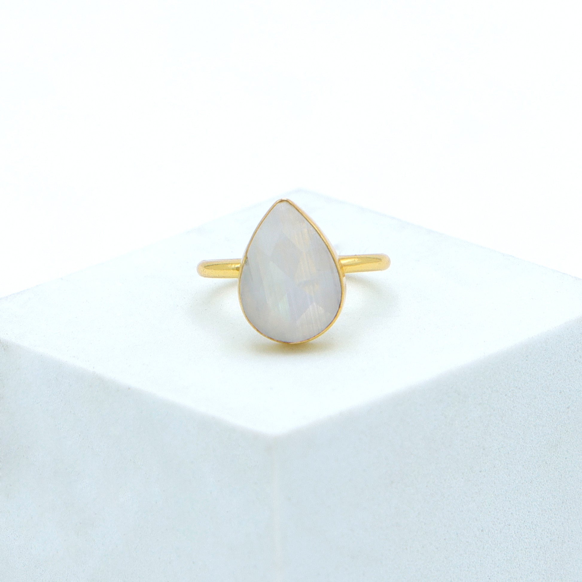 Dua Rainbow Moonstone Pear Ring – Ethereal White Crystal Ring - Dua Online