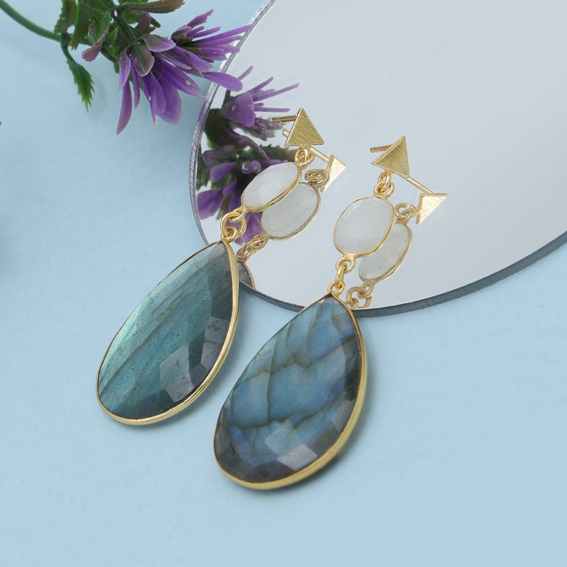 DuaRainbowMoonstone_LabradoriteEarringsHandmadeGoldPlatedGemstoneJewelry