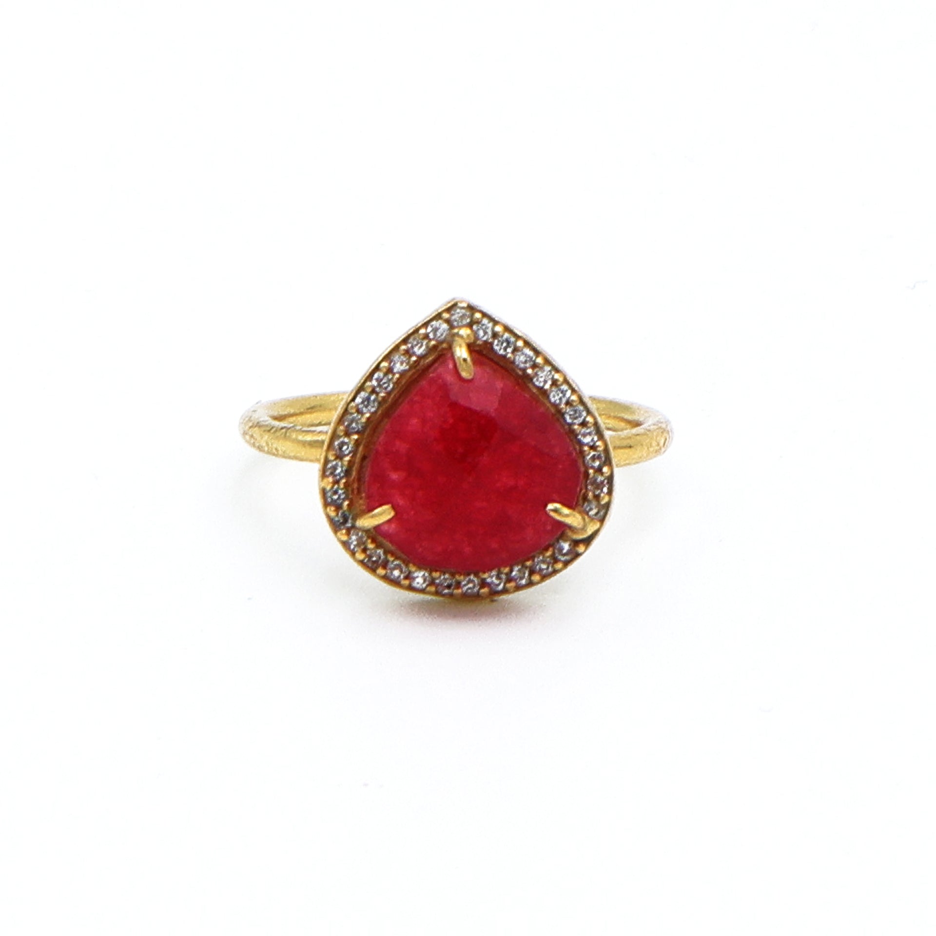 Dua Red Jade Gold-Plated Adjustable Heart Ring – Red Gemstone Romantic Statement Jewelry