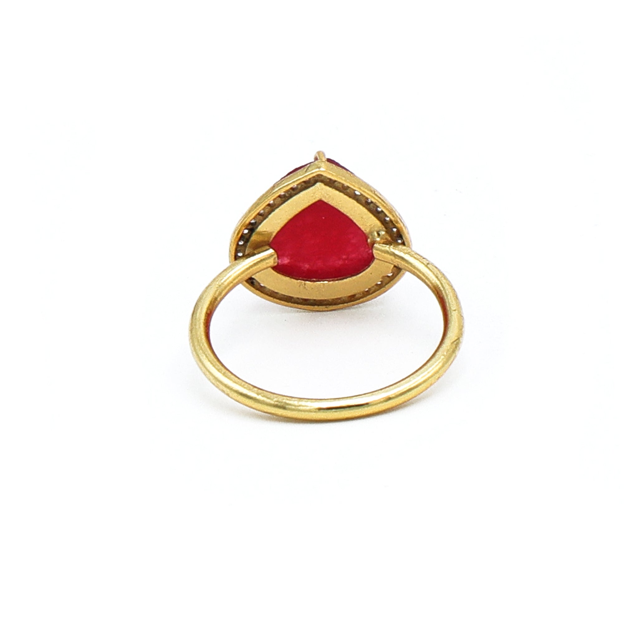 Dua Red Jade Gold-Plated Adjustable Heart Ring – Red Gemstone Romantic Statement Jewelry