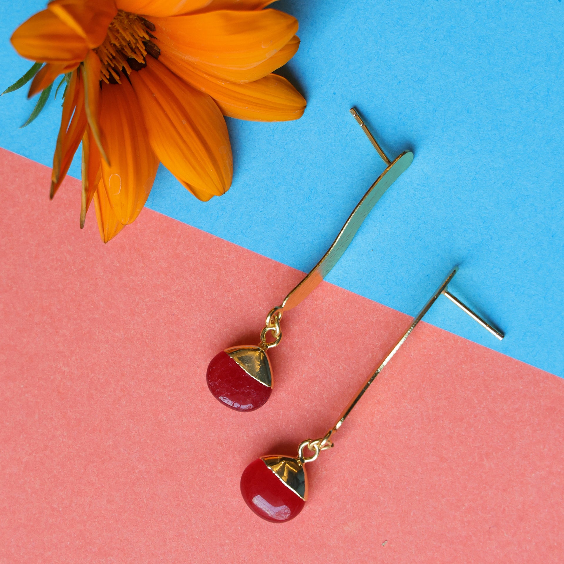 DuaRedJadeHeartEarrings_HandmadeGold-PlatedElegantJewelry