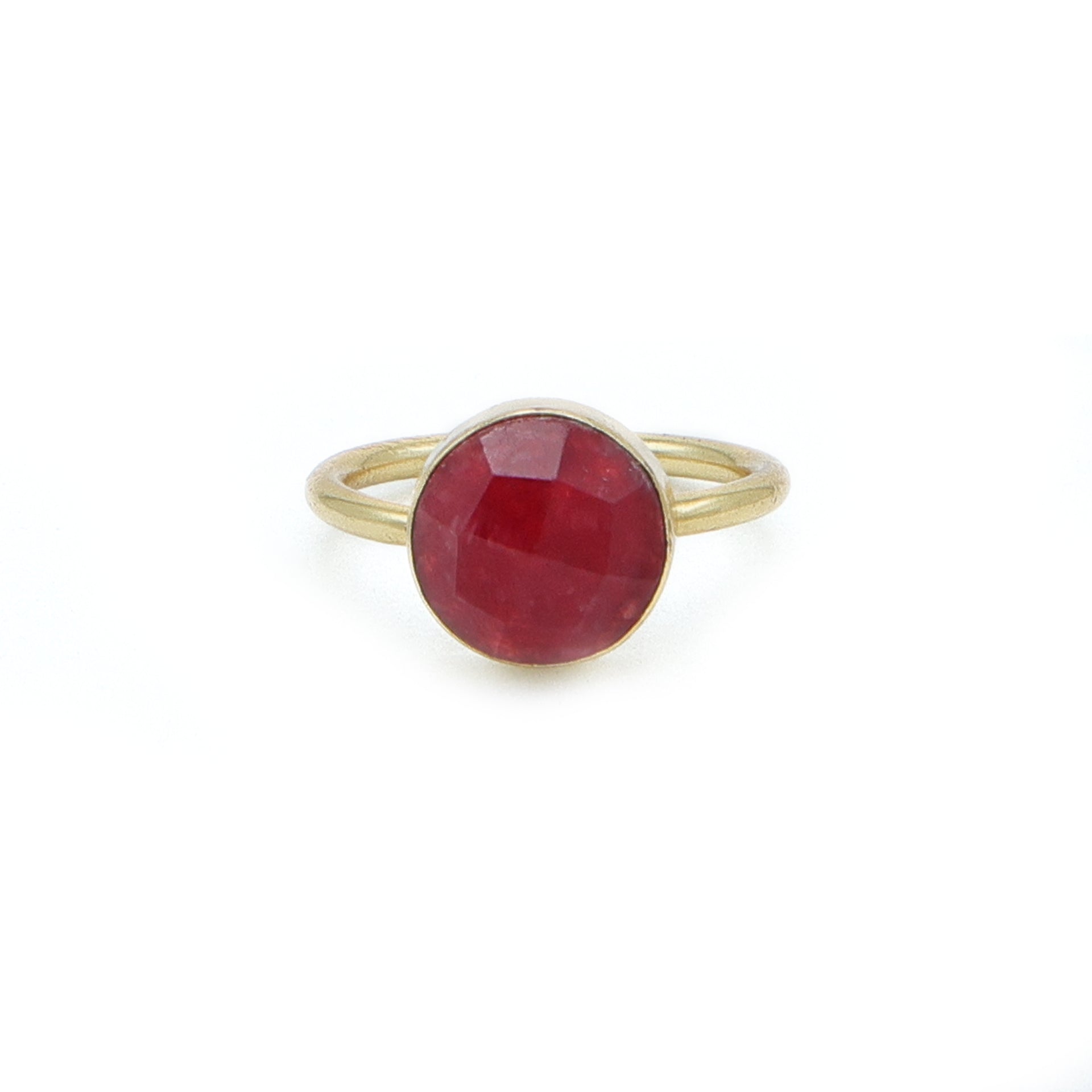 Dua Red Jade Round Ring – Handmade Gold-Plated Statement Jewelry - Dua Online