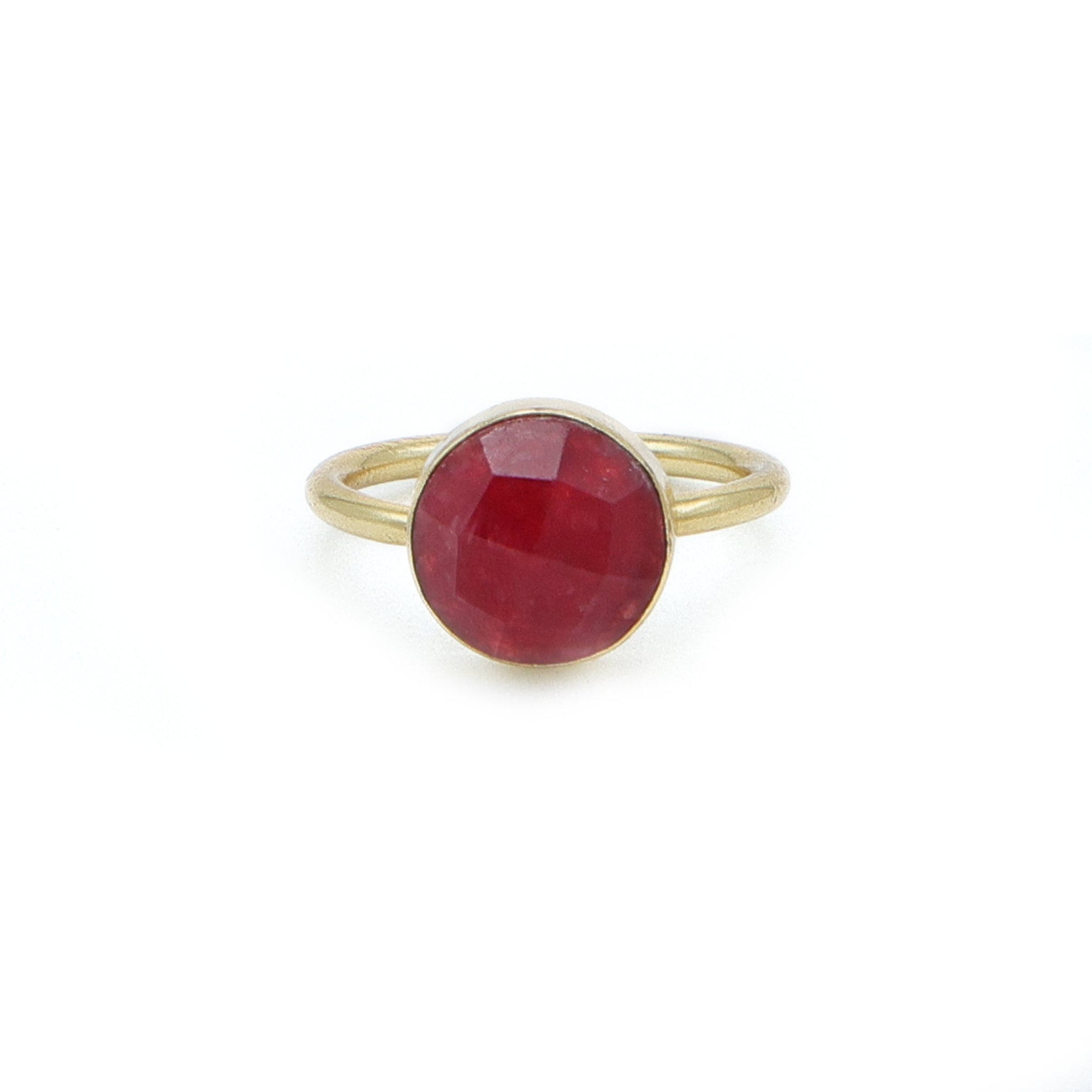 Dua Red Jade Round Ring – Handmade Gold-Plated Statement Jewelry - Dua Online