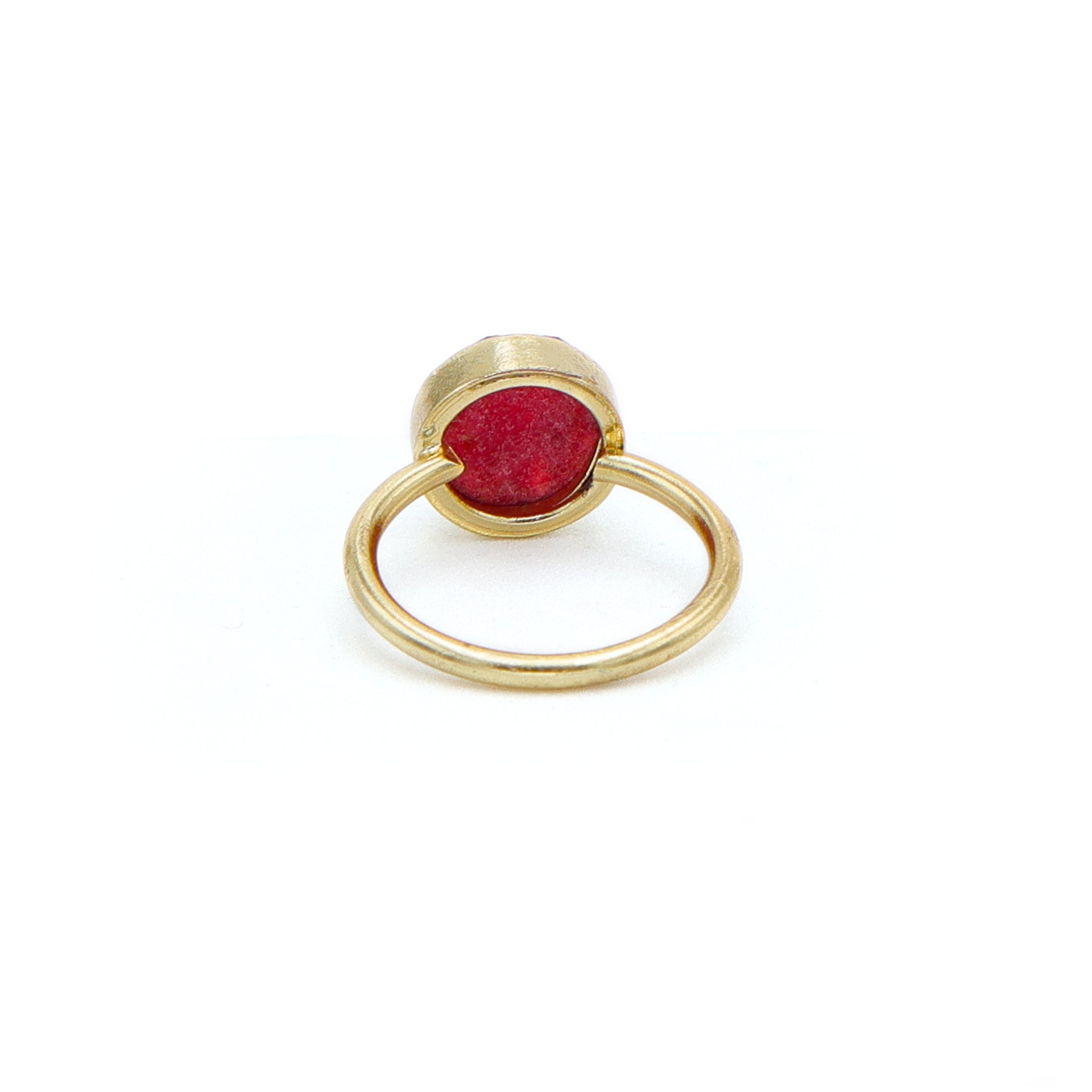Dua Red Jade Round Ring – Handmade Gold-Plated Statement Jewelry - Dua Online