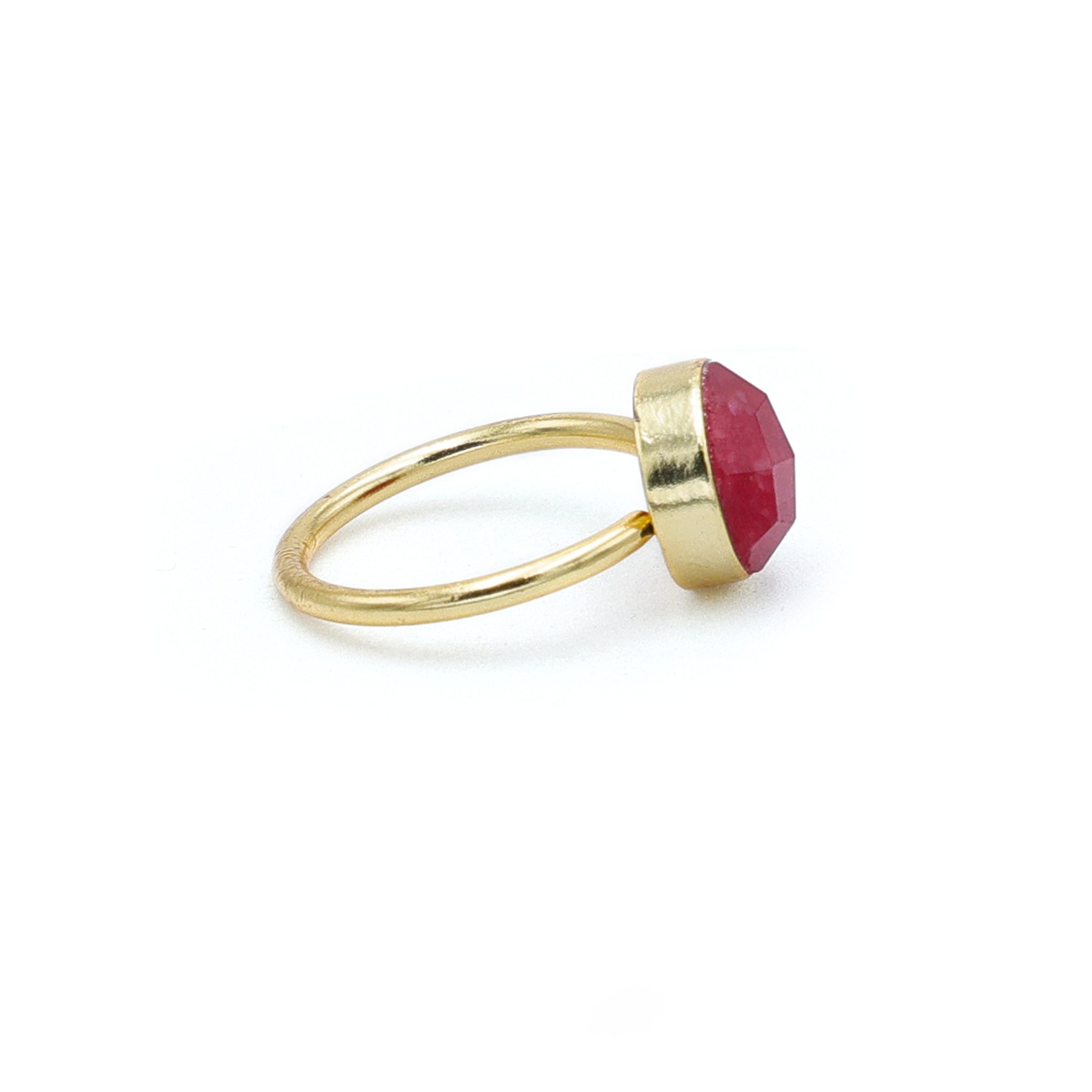 Dua Red Jade Round Ring – Handmade Gold-Plated Statement Jewelry - Dua Online