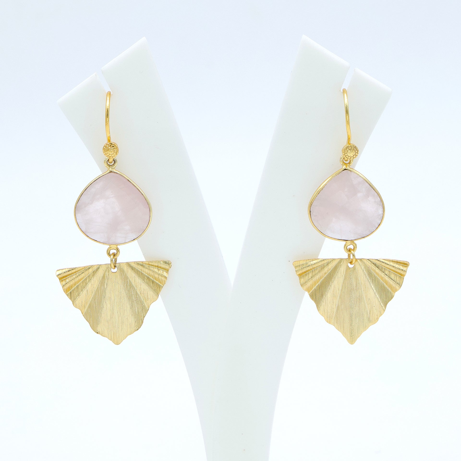 DuaRoseQuartzHeartEarringsHandmadeGoldPlatedMinimalistJewelry