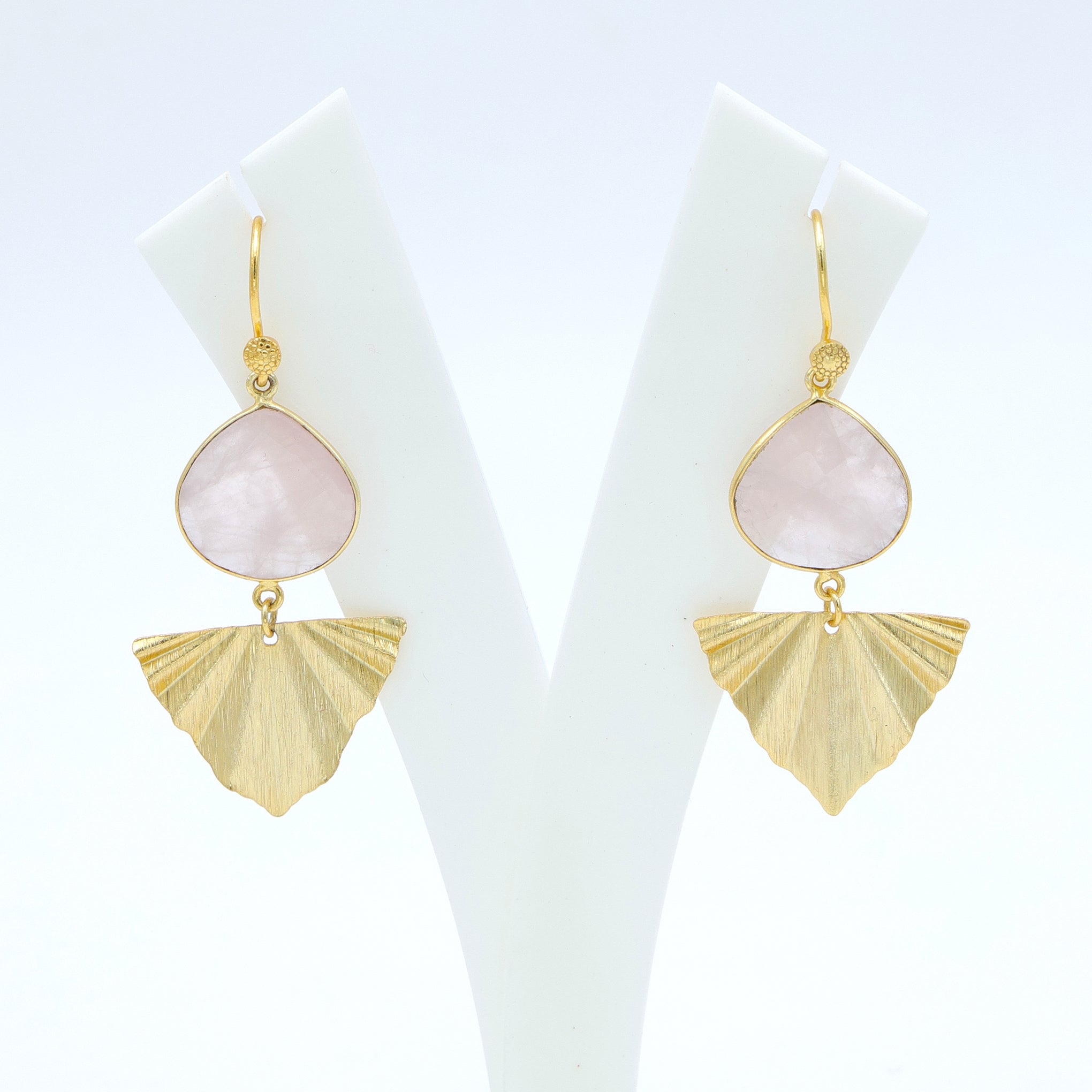 DuaRoseQuartzHeartEarringsHandmadeGoldPlatedMinimalistJewelry