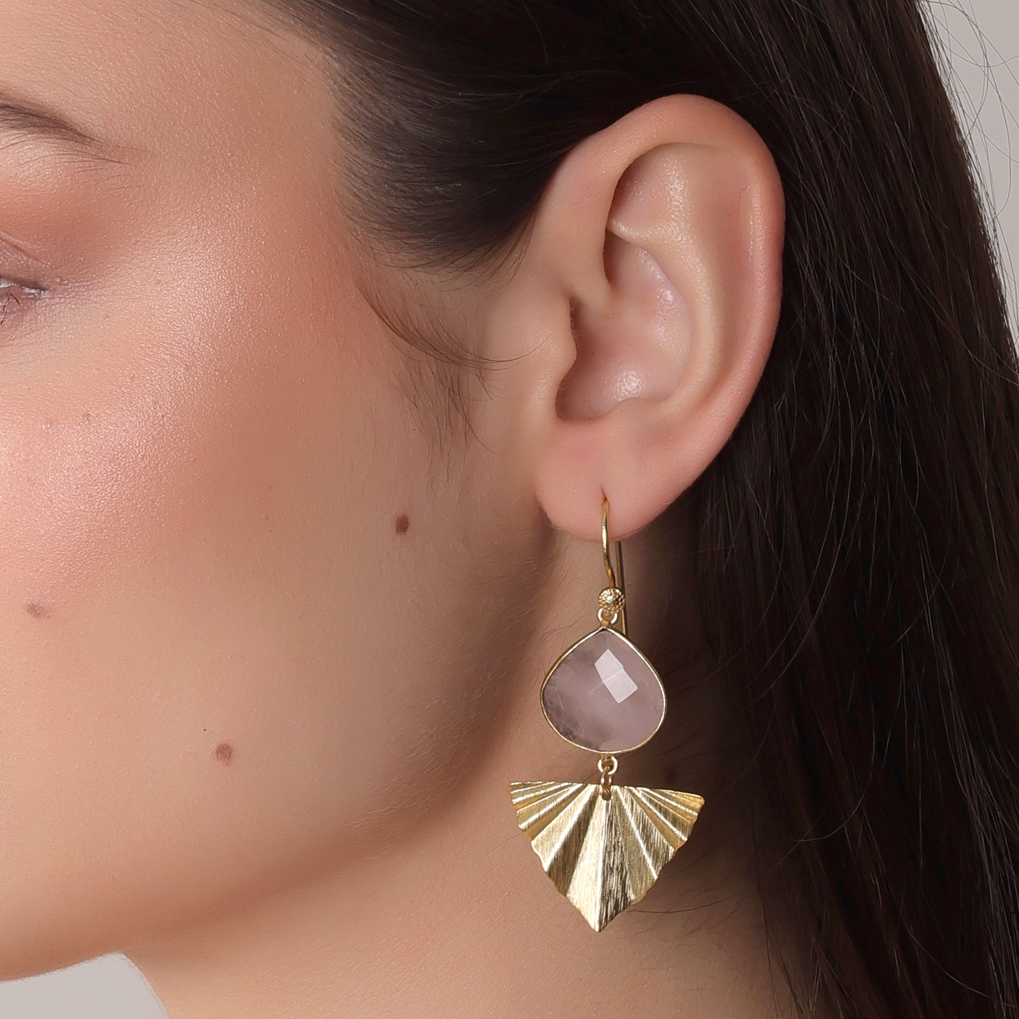 DuaRoseQuartzHeartEarringsHandmadeGoldPlatedMinimalistJewelry