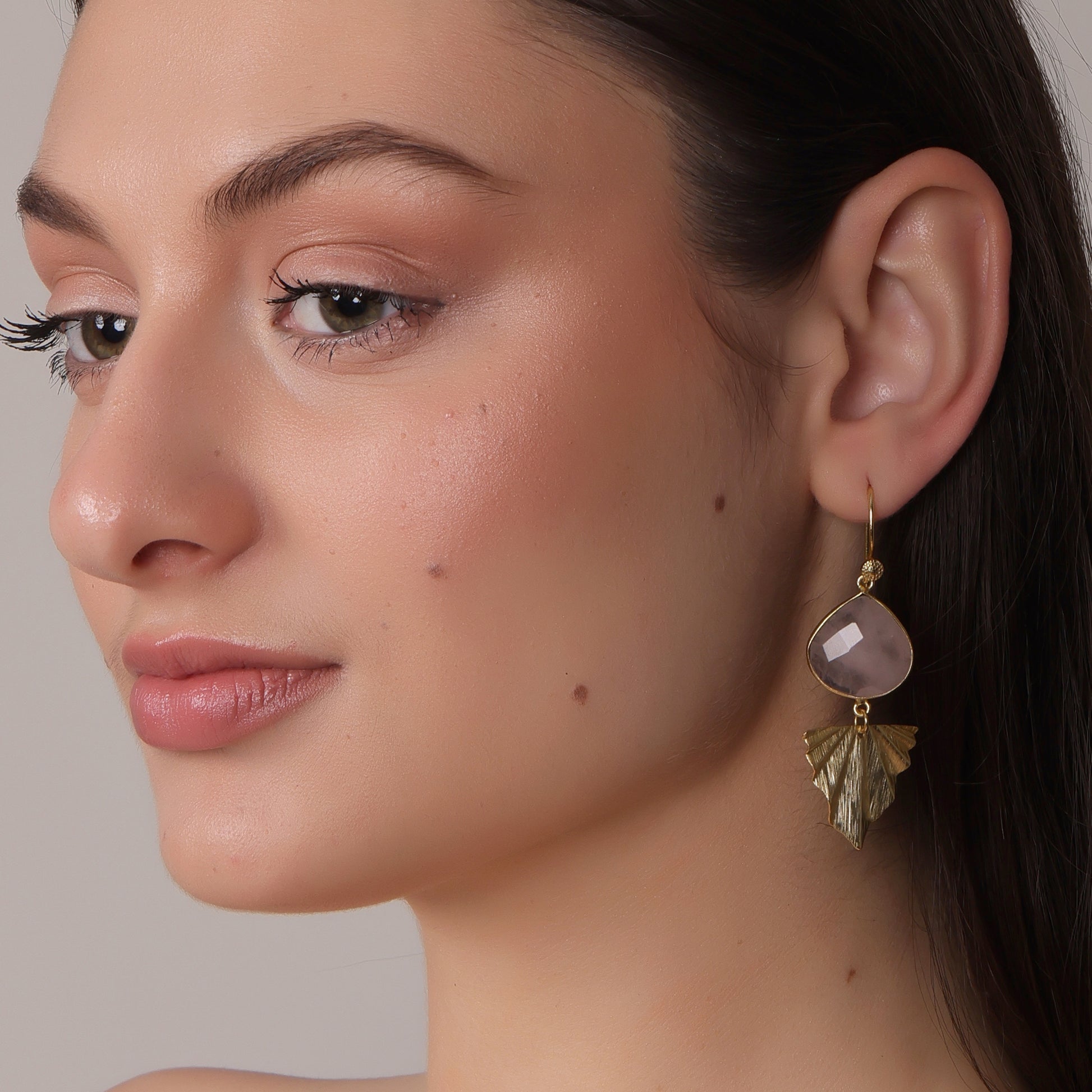 DuaRoseQuartzHeartEarringsHandmadeGoldPlatedMinimalistJewelry
