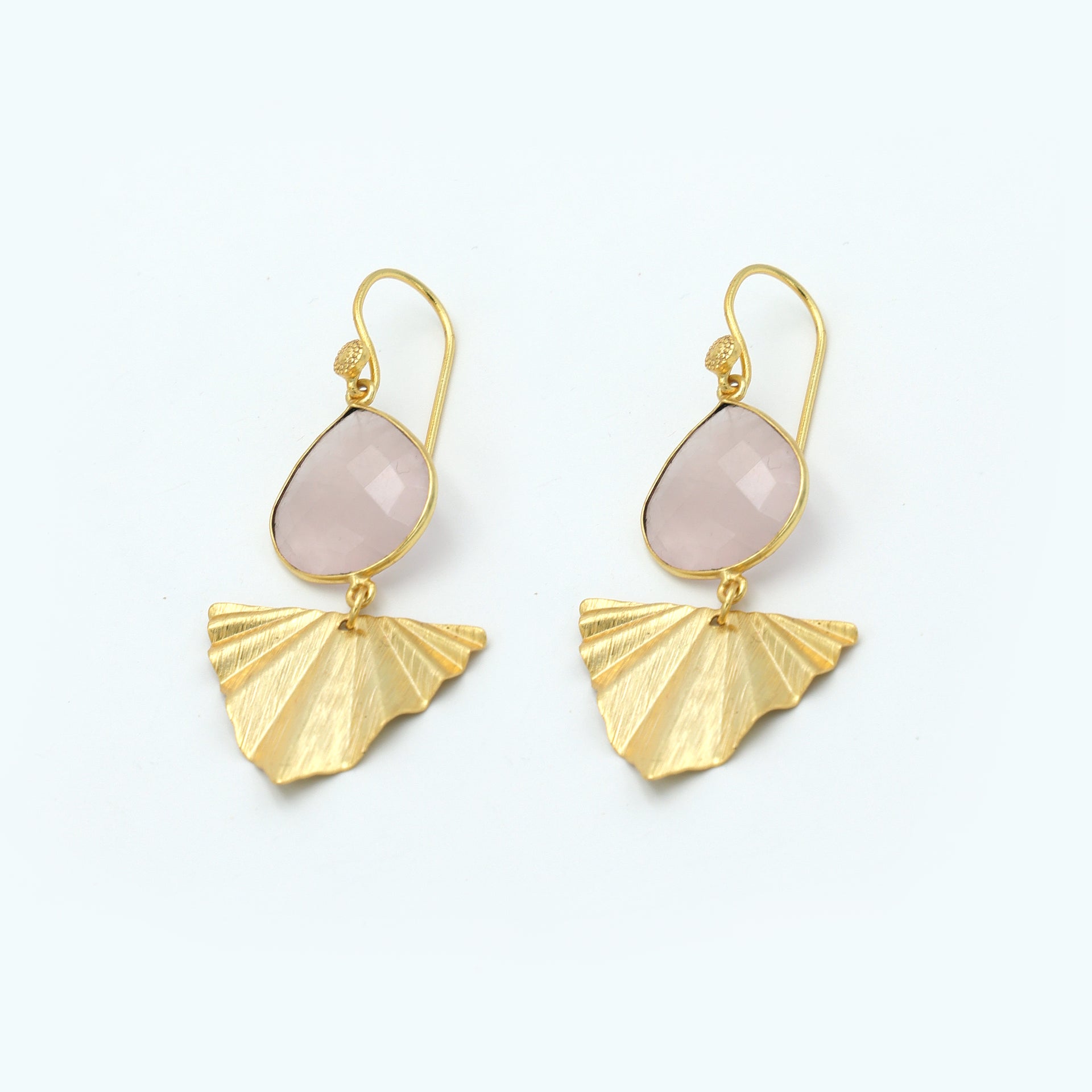 DuaRoseQuartzHeartEarringsHandmadeGoldPlatedMinimalistJewelry