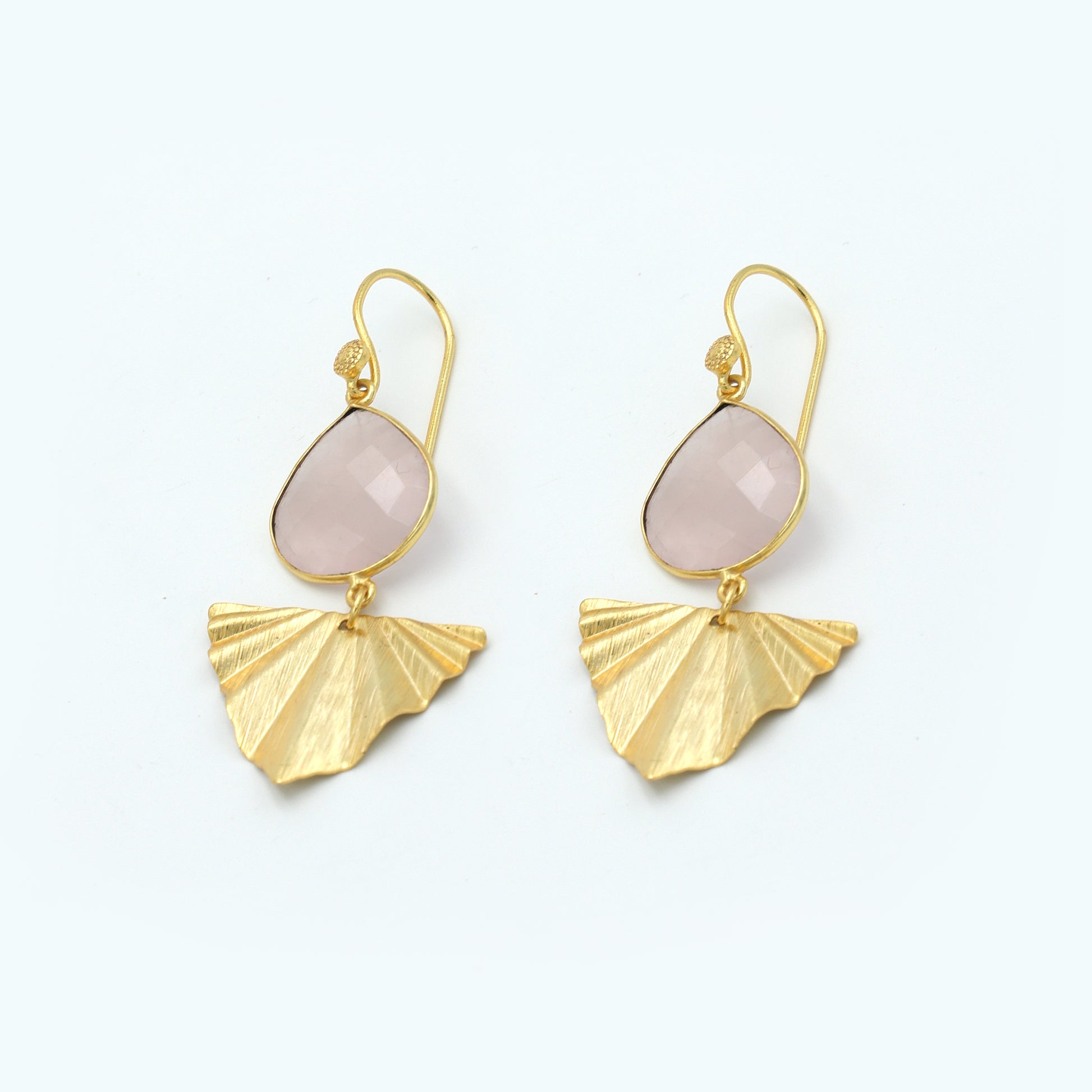 DuaRoseQuartzHeartEarringsHandmadeGoldPlatedMinimalistJewelry