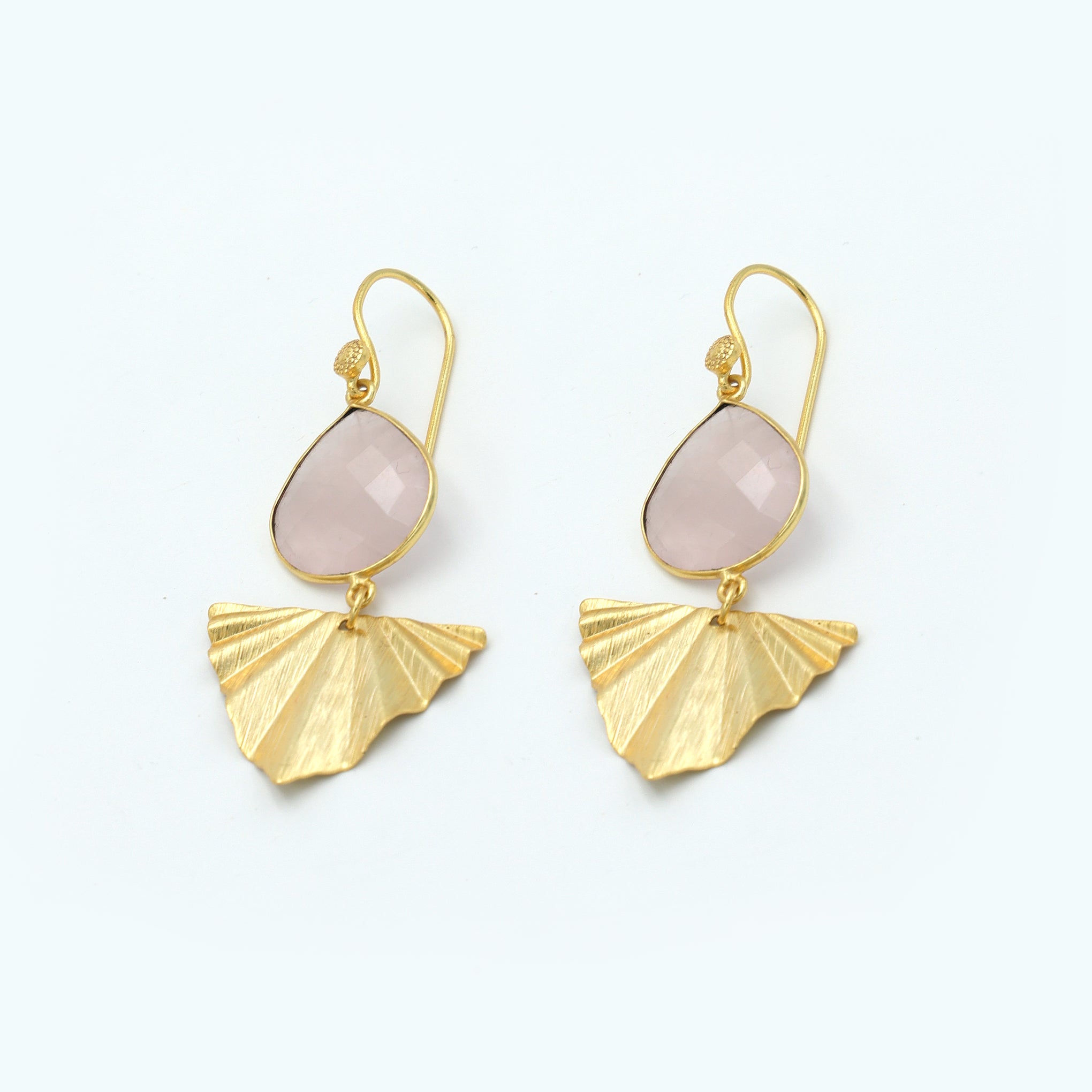 DuaRoseQuartzHeartEarringsHandmadeGoldPlatedMinimalistJewelry