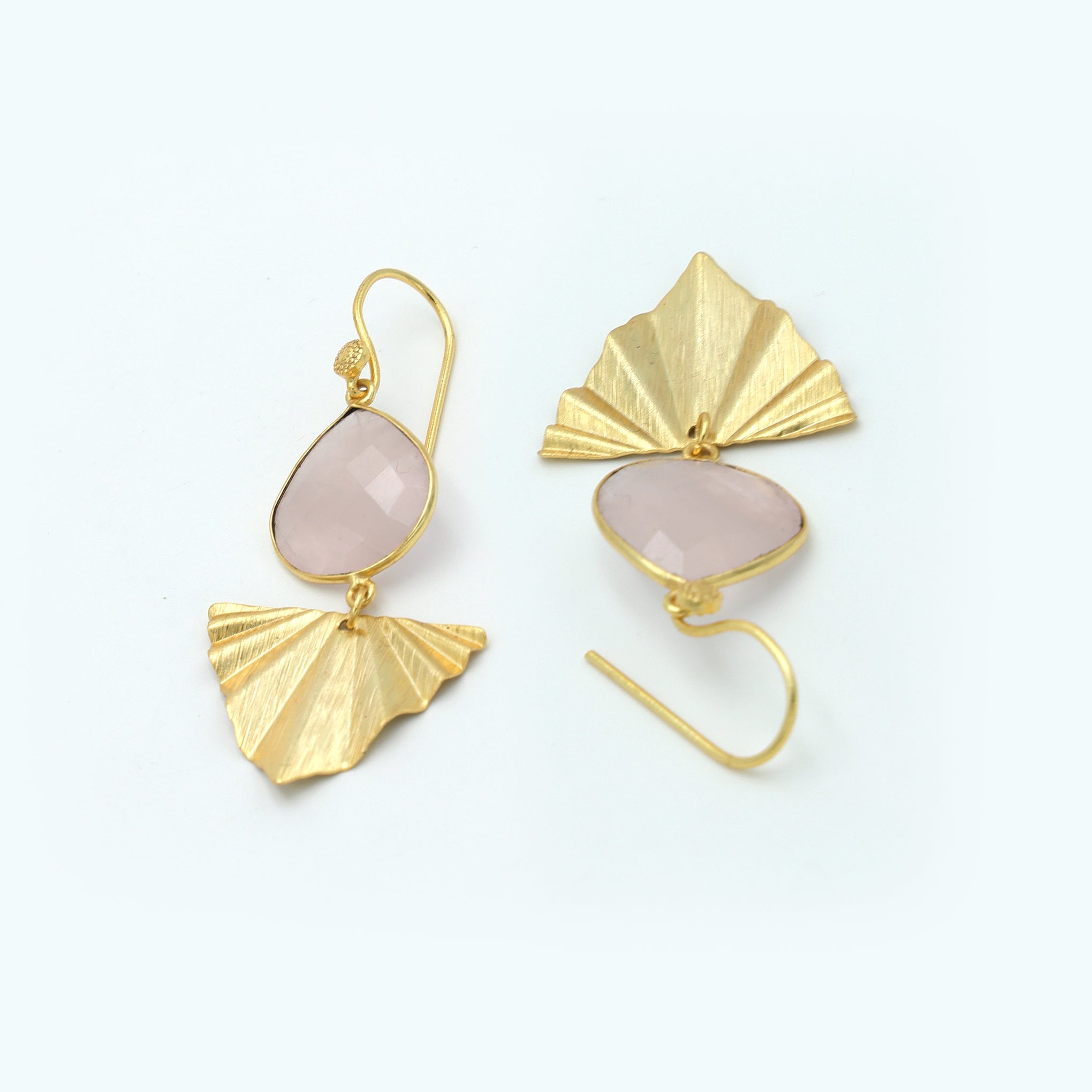 DuaRoseQuartzHeartEarringsHandmadeGoldPlatedMinimalistJewelry